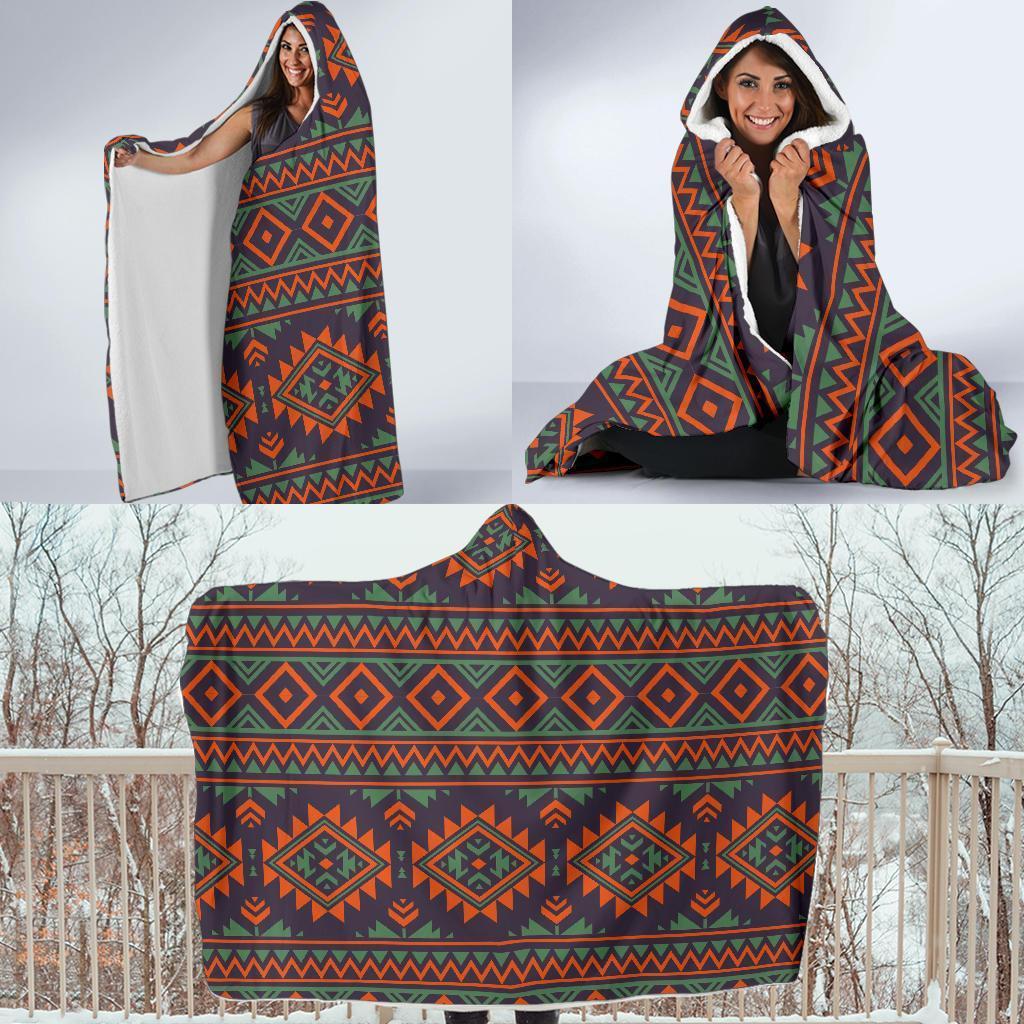 Native American Tribal Navajo Indians Aztec Print Hooded Blanket-grizzshop