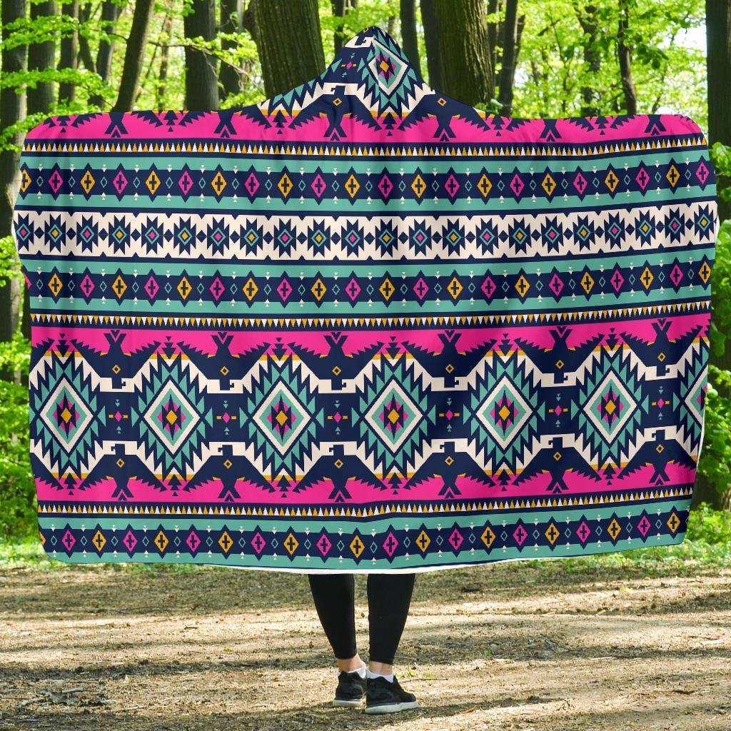 Native American Tribal Navajo Indians Aztec Print Hooded Blanket-grizzshop