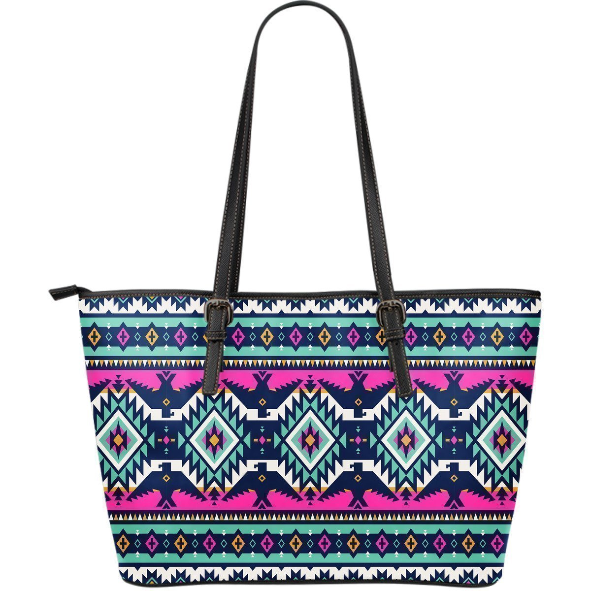 Native American Tribal Navajo Indians Aztec Print Leather Tote Bag-grizzshop