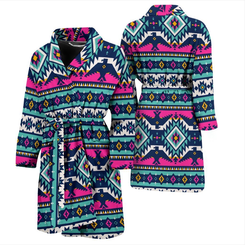 Native American Tribal Navajo Indians Aztec Print Men Long Robe-grizzshop