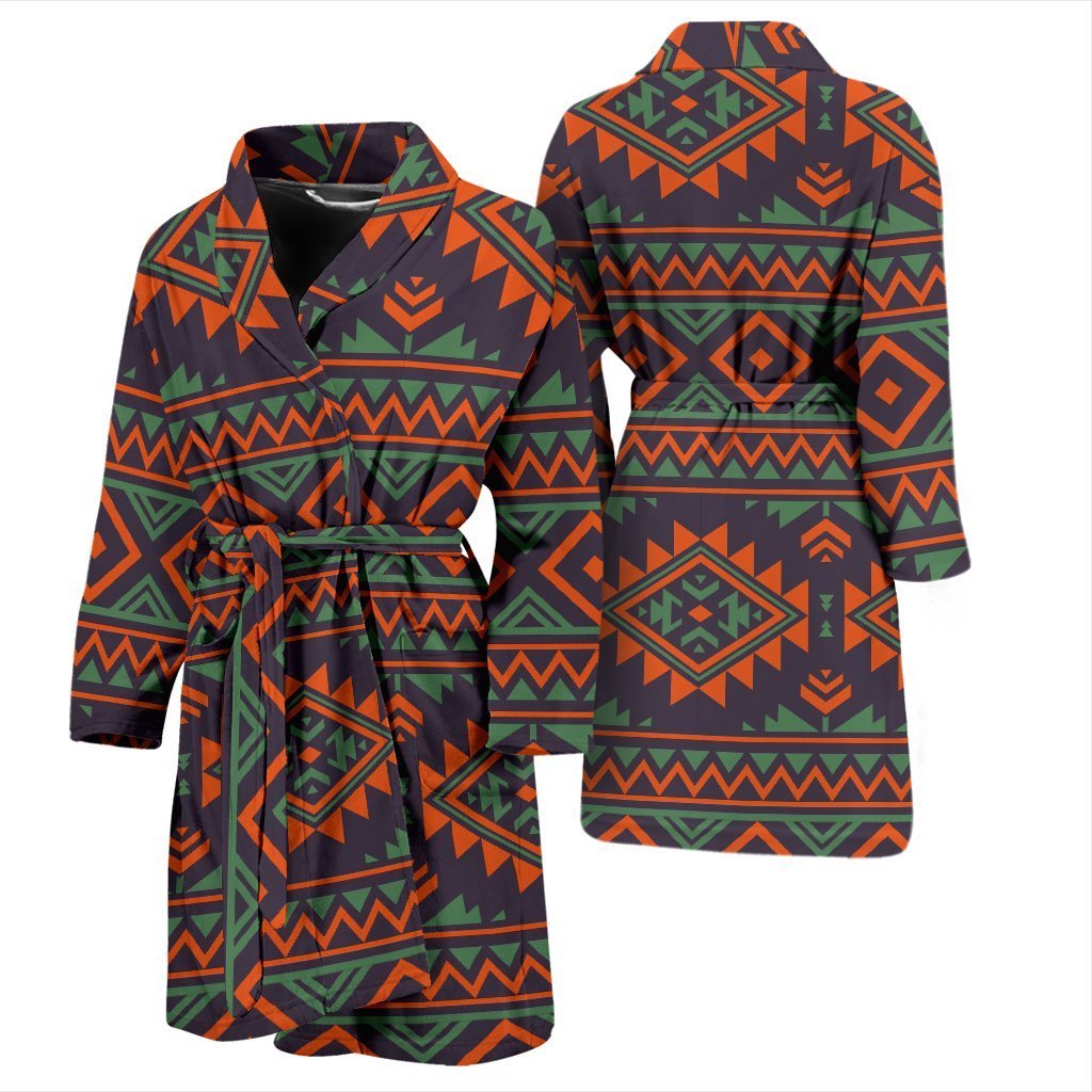 Native American Tribal Navajo Indians Aztec Print Men Long Robe-grizzshop