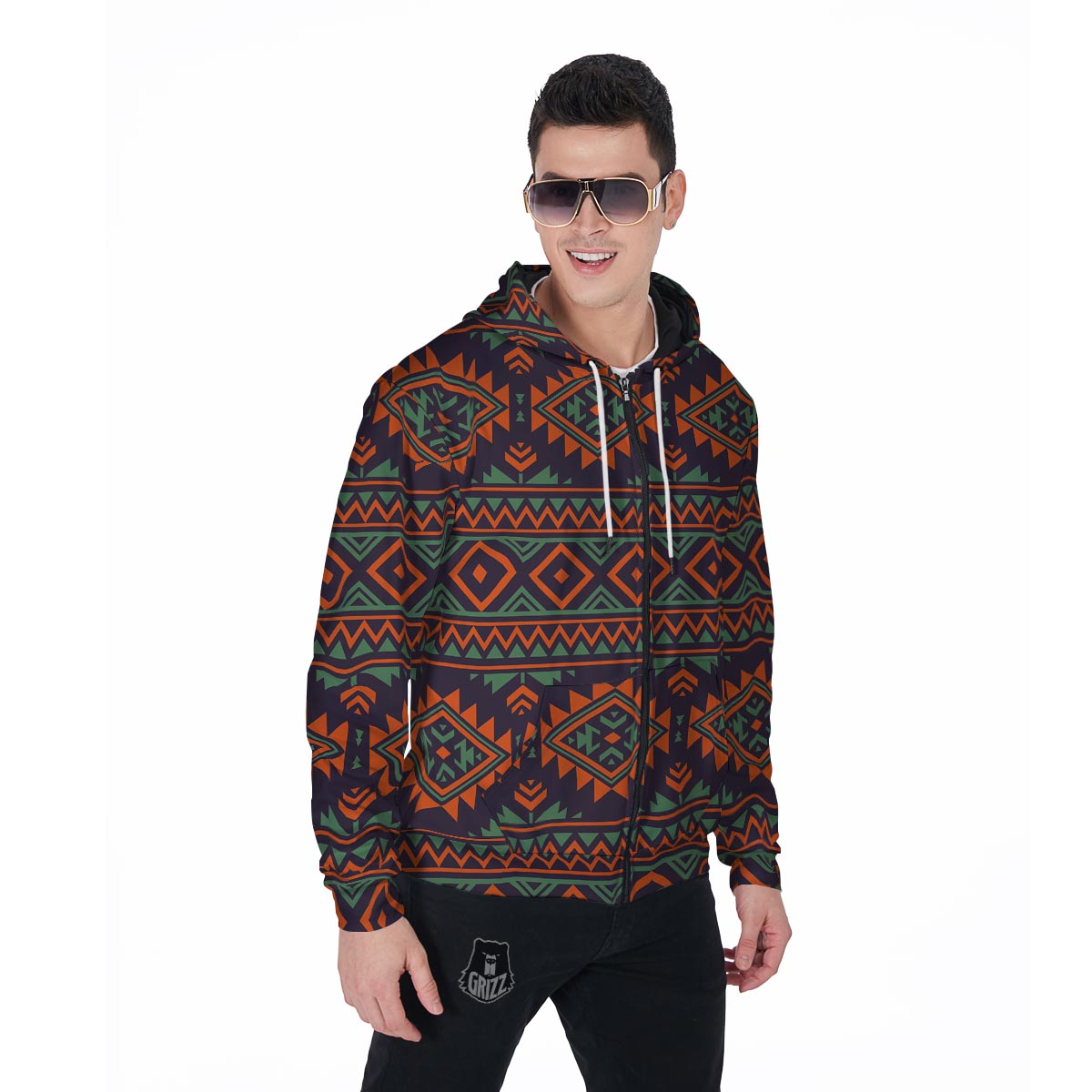 Native American Tribal Navajo Indians Aztec Print Men Zip Up Hoodie-grizzshop
