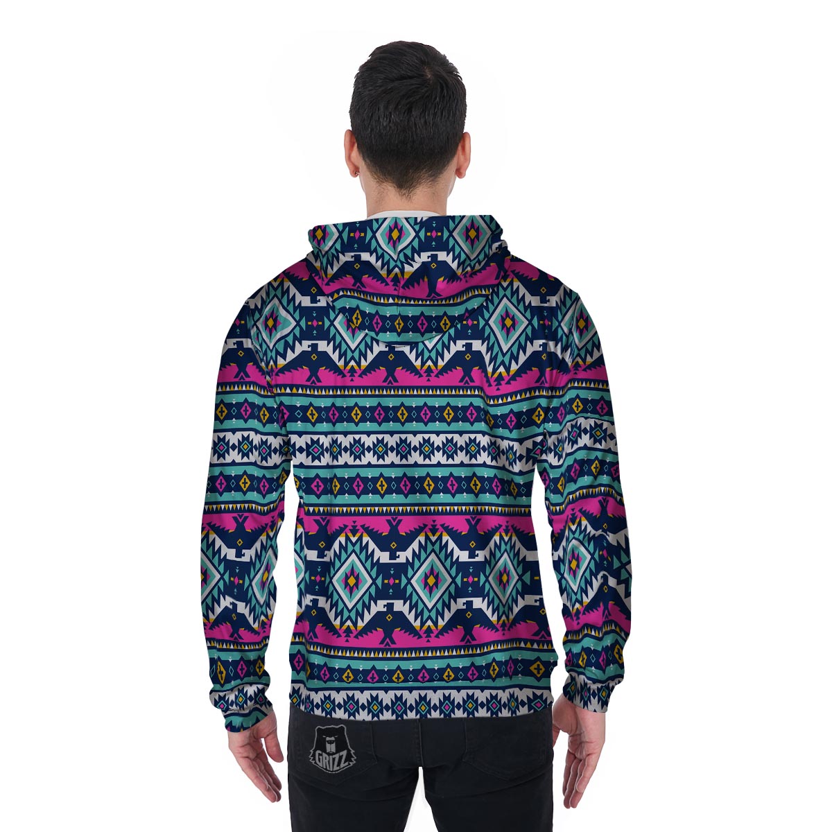 Native American Tribal Navajo Indians Aztec Print Men Zip Up Hoodie-grizzshop