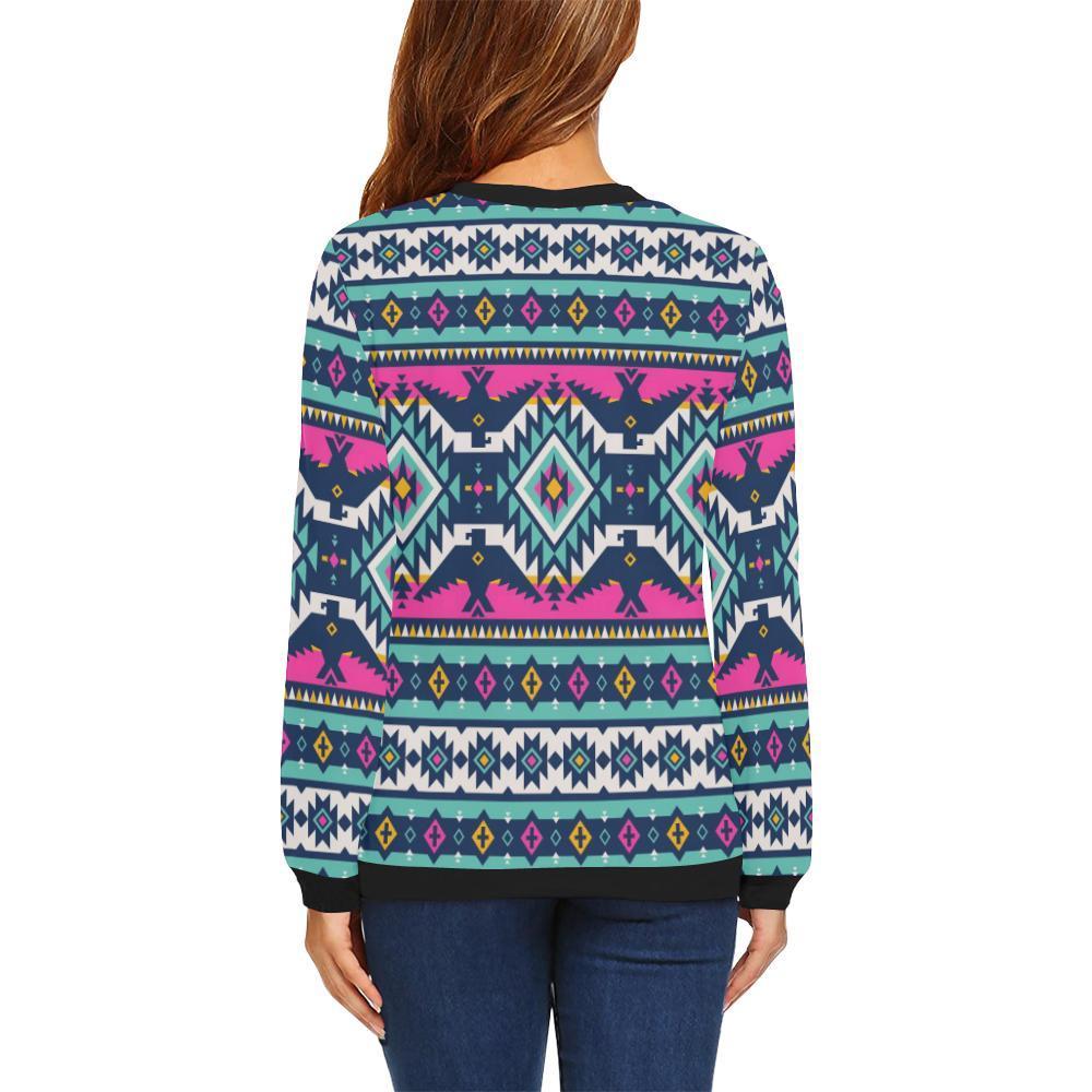 Native American Tribal Navajo Indians Aztec Print Women Crewneck Sweatshirt-grizzshop