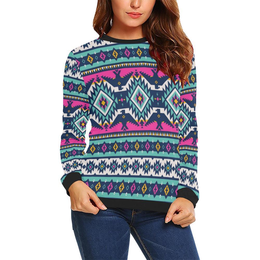 Native American Tribal Navajo Indians Aztec Print Women Crewneck Sweatshirt-grizzshop