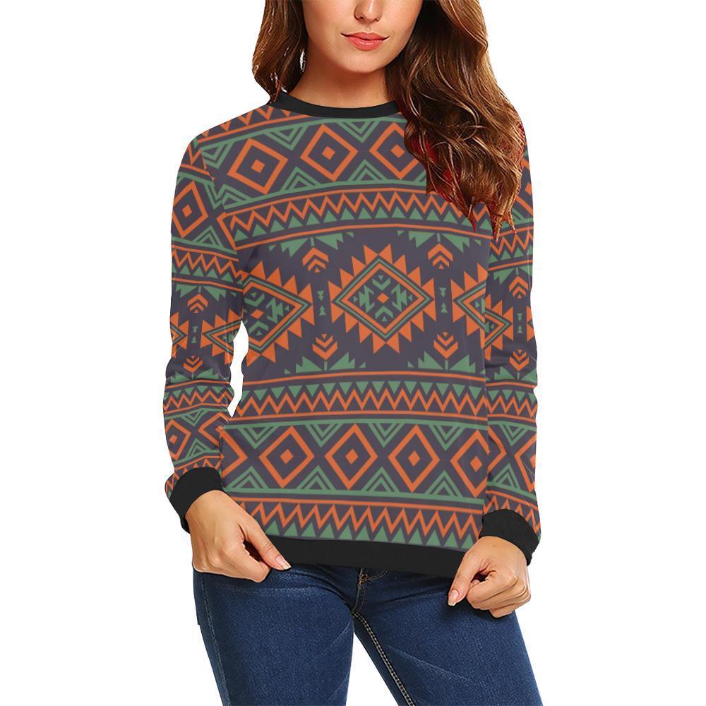 Native American Tribal Navajo Indians Aztec Print Women Crewneck Sweatshirt-grizzshop