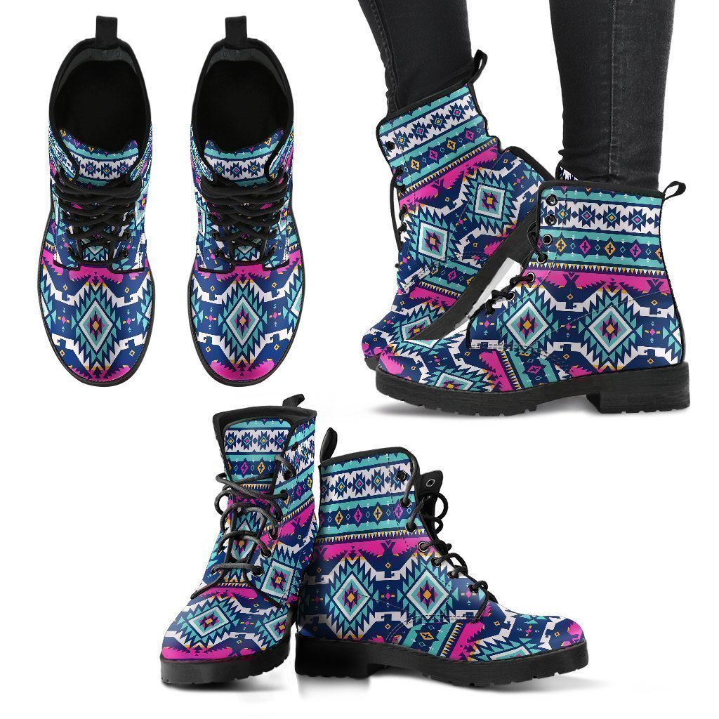 Native American Tribal Navajo Indians Aztec Print Women Leather Boots-grizzshop