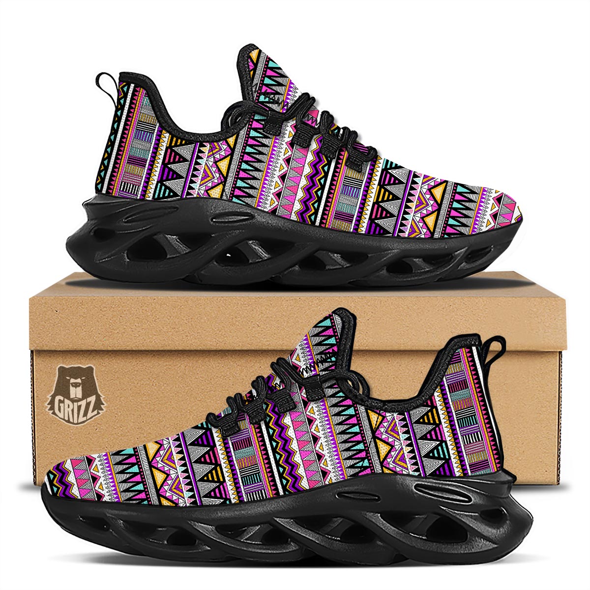 Native Aztec Black Running Shoes-grizzshop