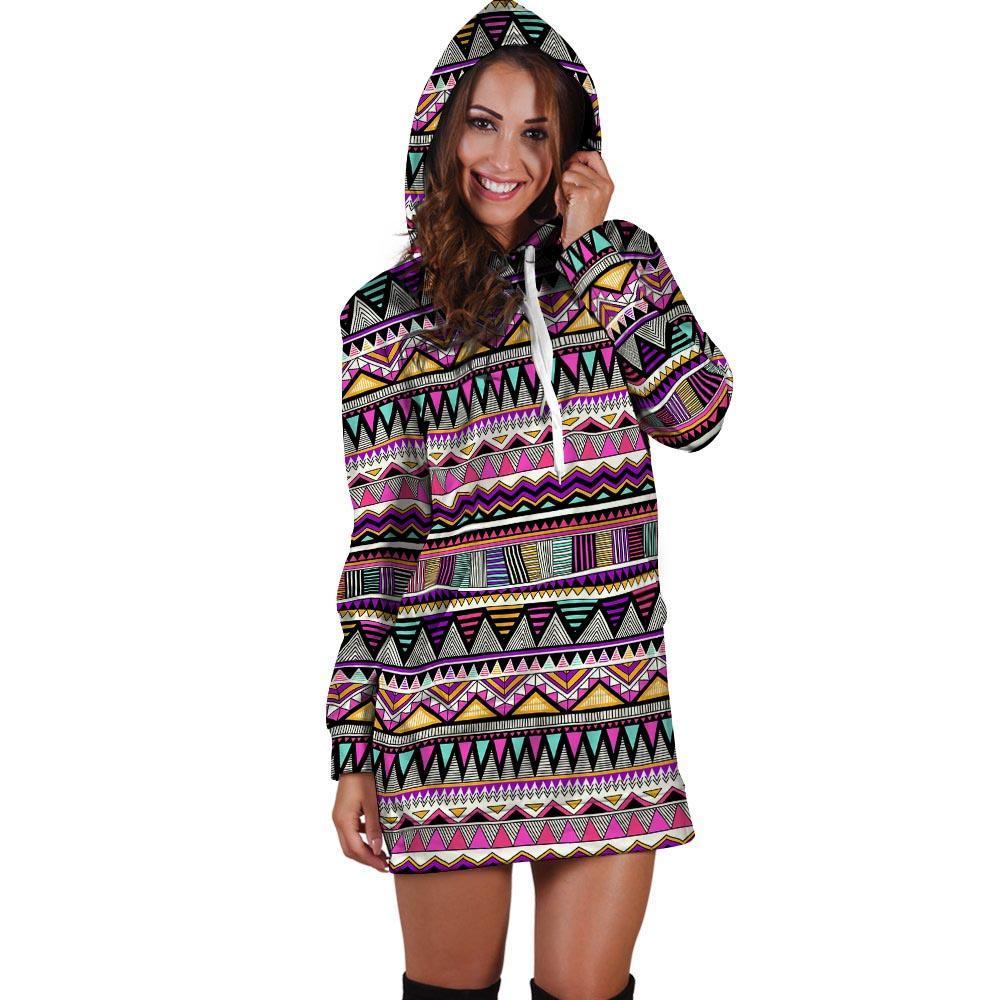 Native Aztec Hoodie Dress-grizzshop