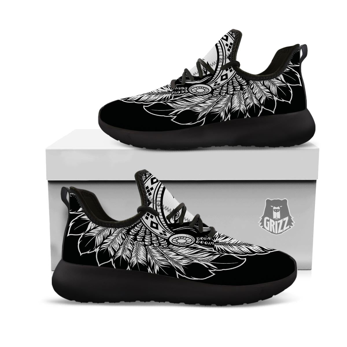 Native Indian Girl Tribal Print Black Athletic Shoes-grizzshop