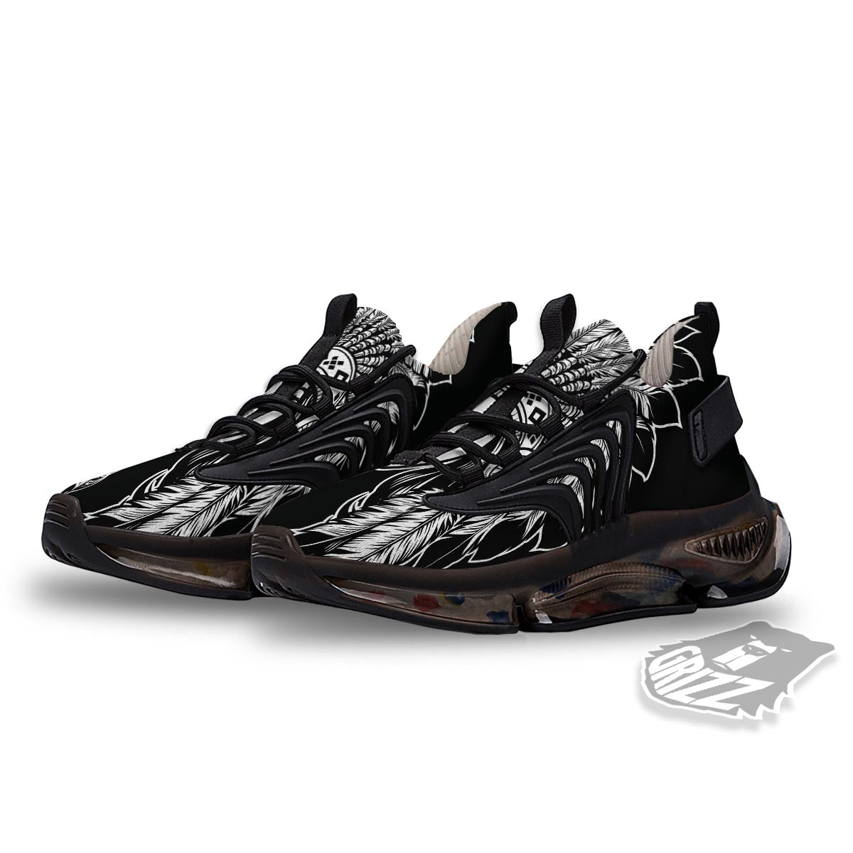 Native Indian Girl Tribal Print Black Gym Shoes-grizzshop