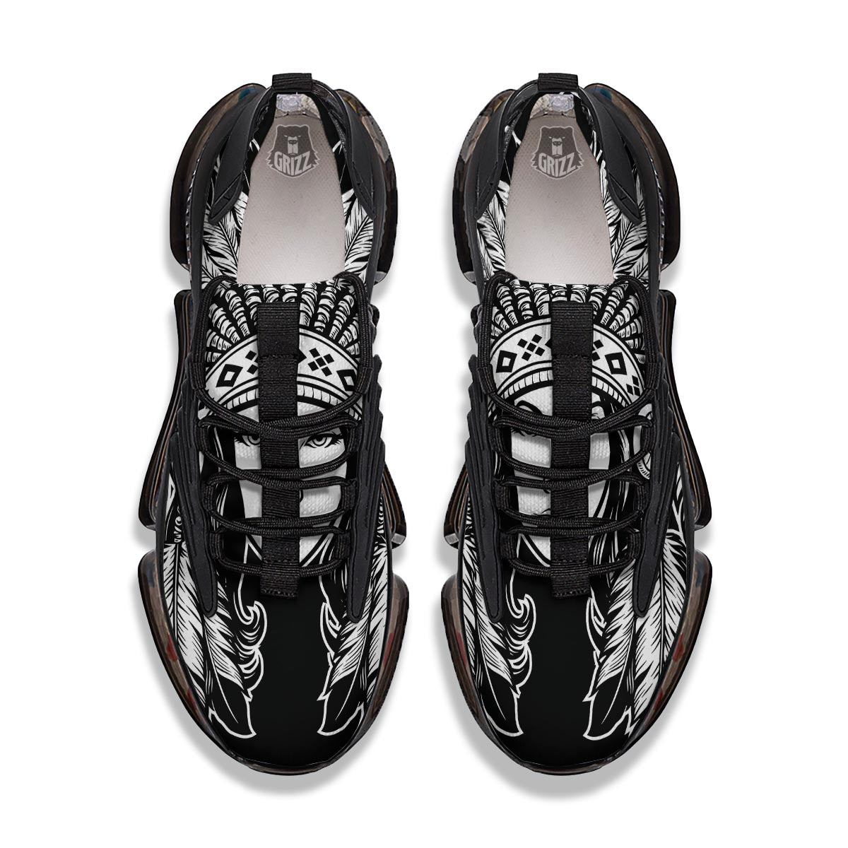 Native Indian Girl Tribal Print Black Gym Shoes-grizzshop