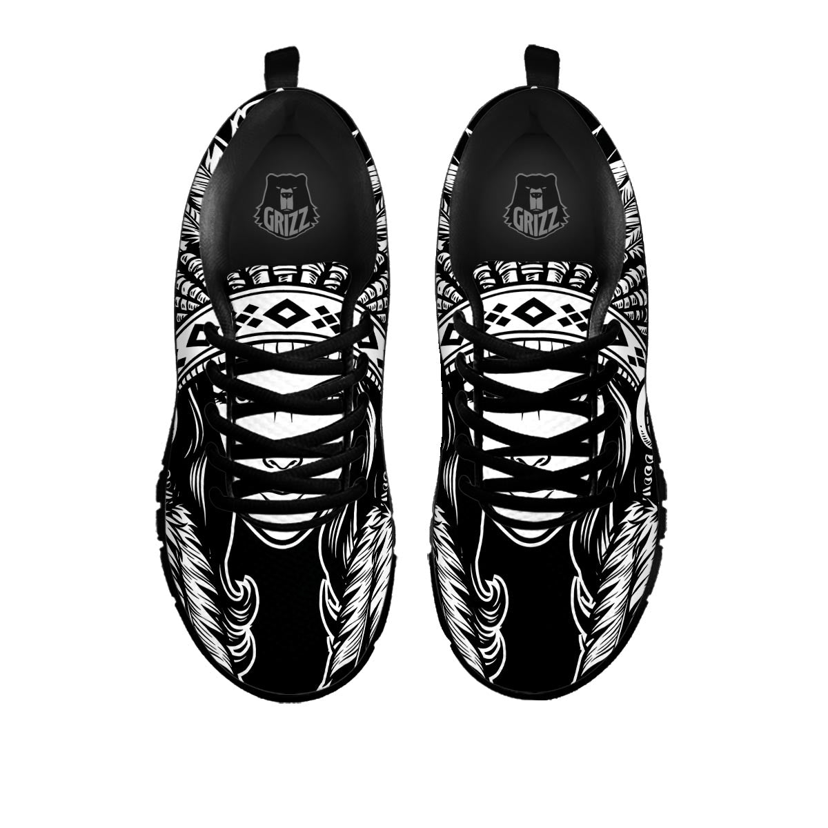 Native Indian Girl Tribal Print Black Sneaker-grizzshop