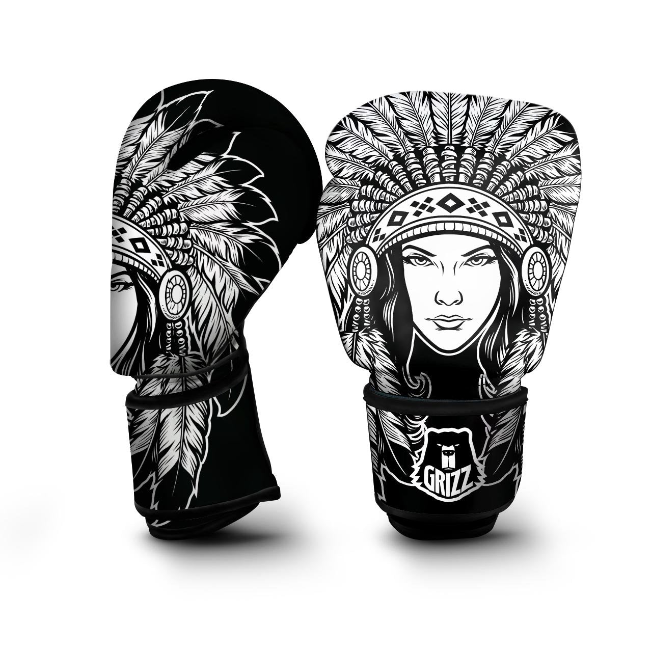 Native Indian Girl Tribal Print Boxing Gloves-grizzshop