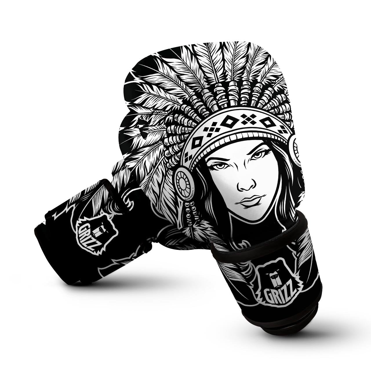 Native Indian Girl Tribal Print Boxing Gloves-grizzshop