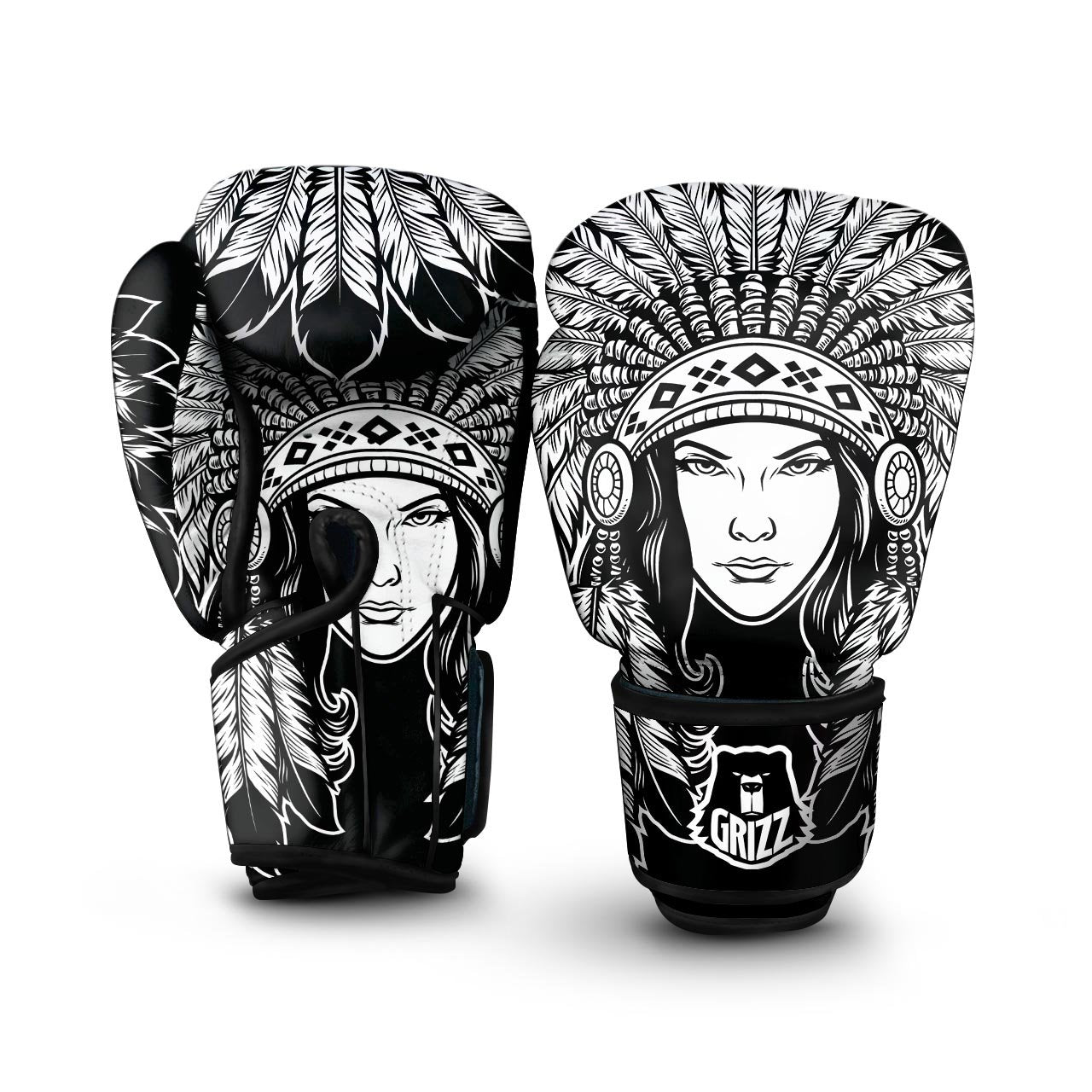 Native Indian Girl Tribal Print Boxing Gloves-grizzshop