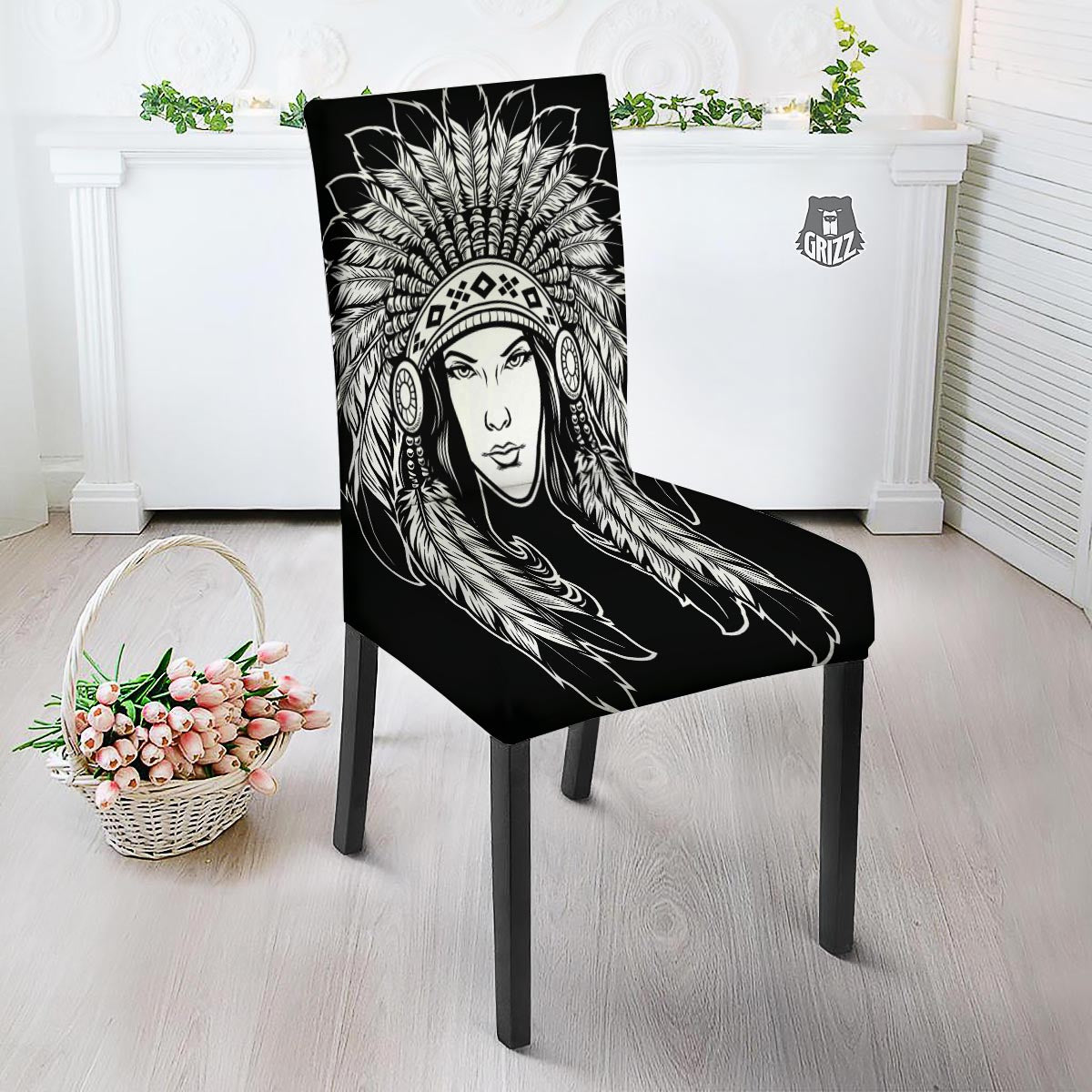 Native Indian Girl Tribal Print Dining Chair Slipcover-grizzshop