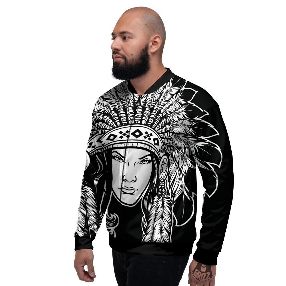 Native Indian Girl Tribal Print Men's Bomber Jacket-grizzshop