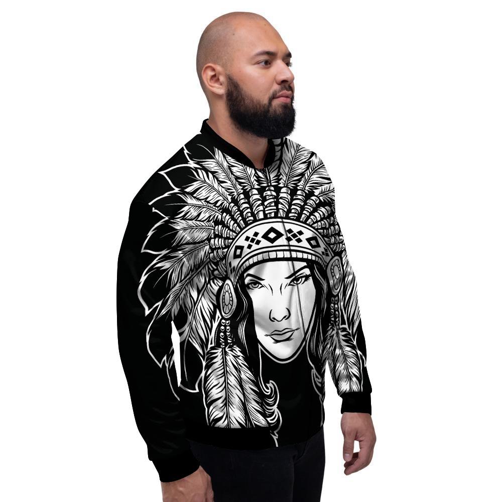 Native Indian Girl Tribal Print Men's Bomber Jacket-grizzshop