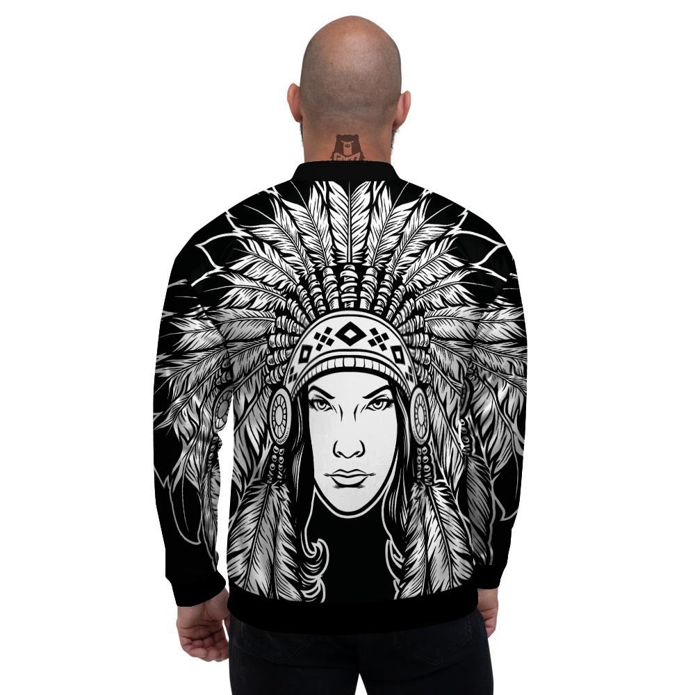 Native Indian Girl Tribal Print Men's Bomber Jacket-grizzshop