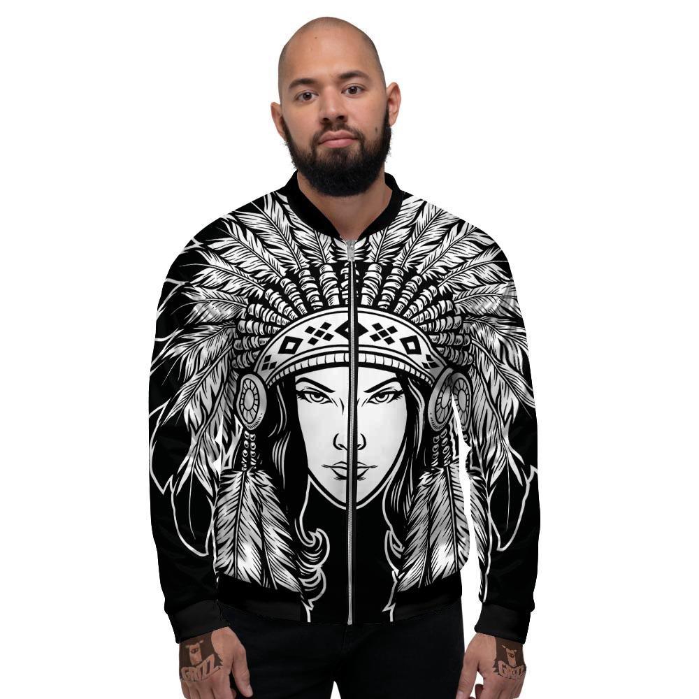 Native Indian Girl Tribal Print Men's Bomber Jacket-grizzshop