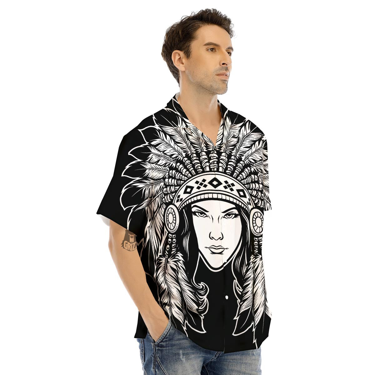 Native Indian Girl Tribal Print Men's Hawaiian Shirt-grizzshop