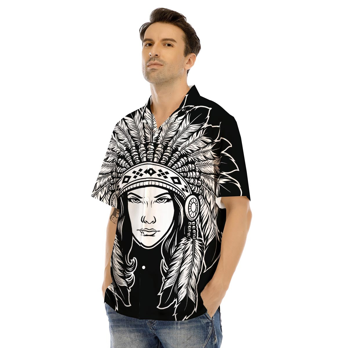 Native Indian Girl Tribal Print Men's Hawaiian Shirt-grizzshop