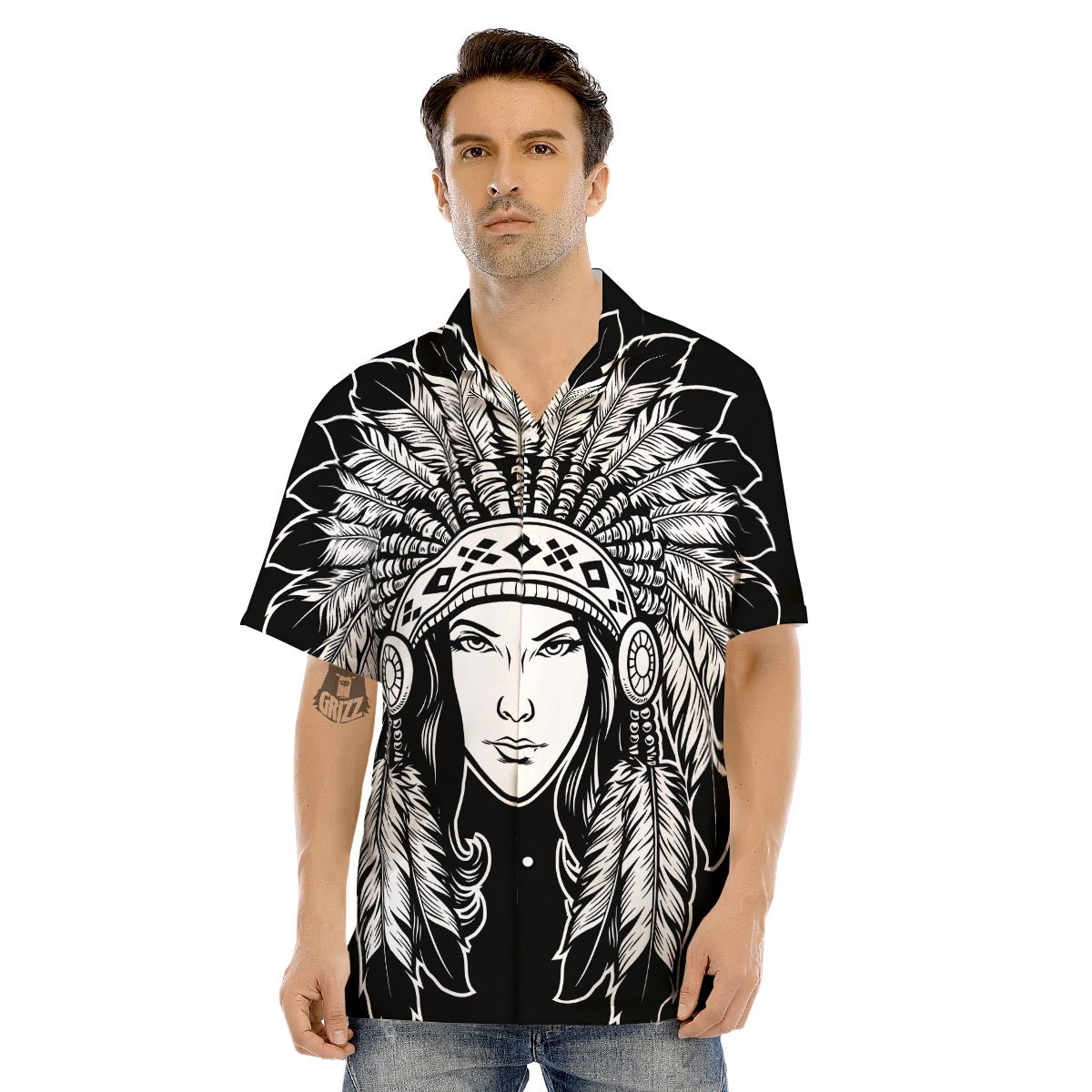 Native Indian Girl Tribal Print Men's Hawaiian Shirt-grizzshop