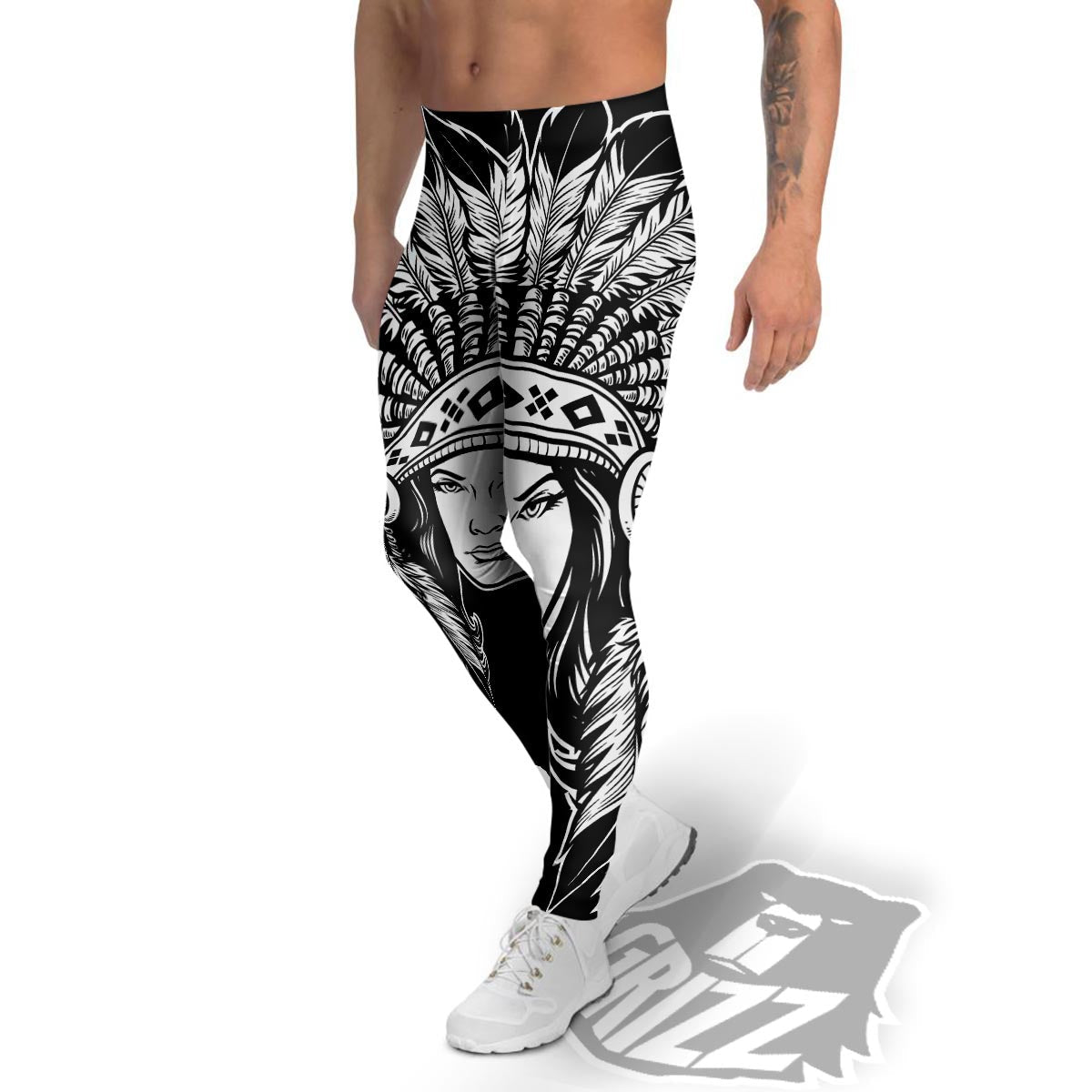 Native Indian Girl Tribal Print Men's Leggings-grizzshop