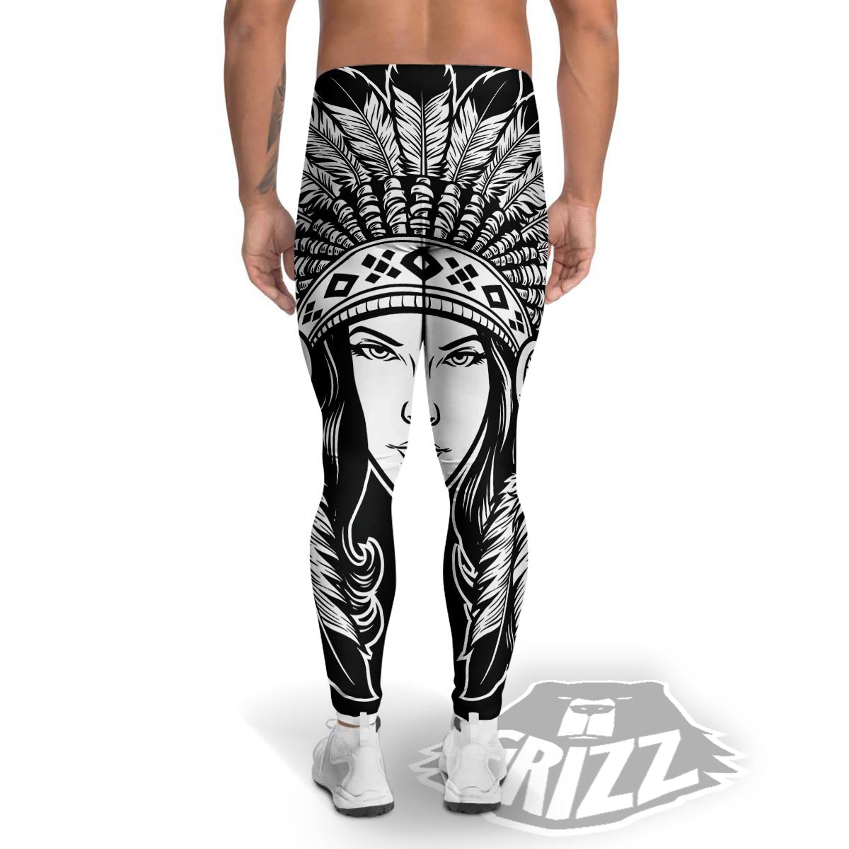 Native Indian Girl Tribal Print Men's Leggings-grizzshop