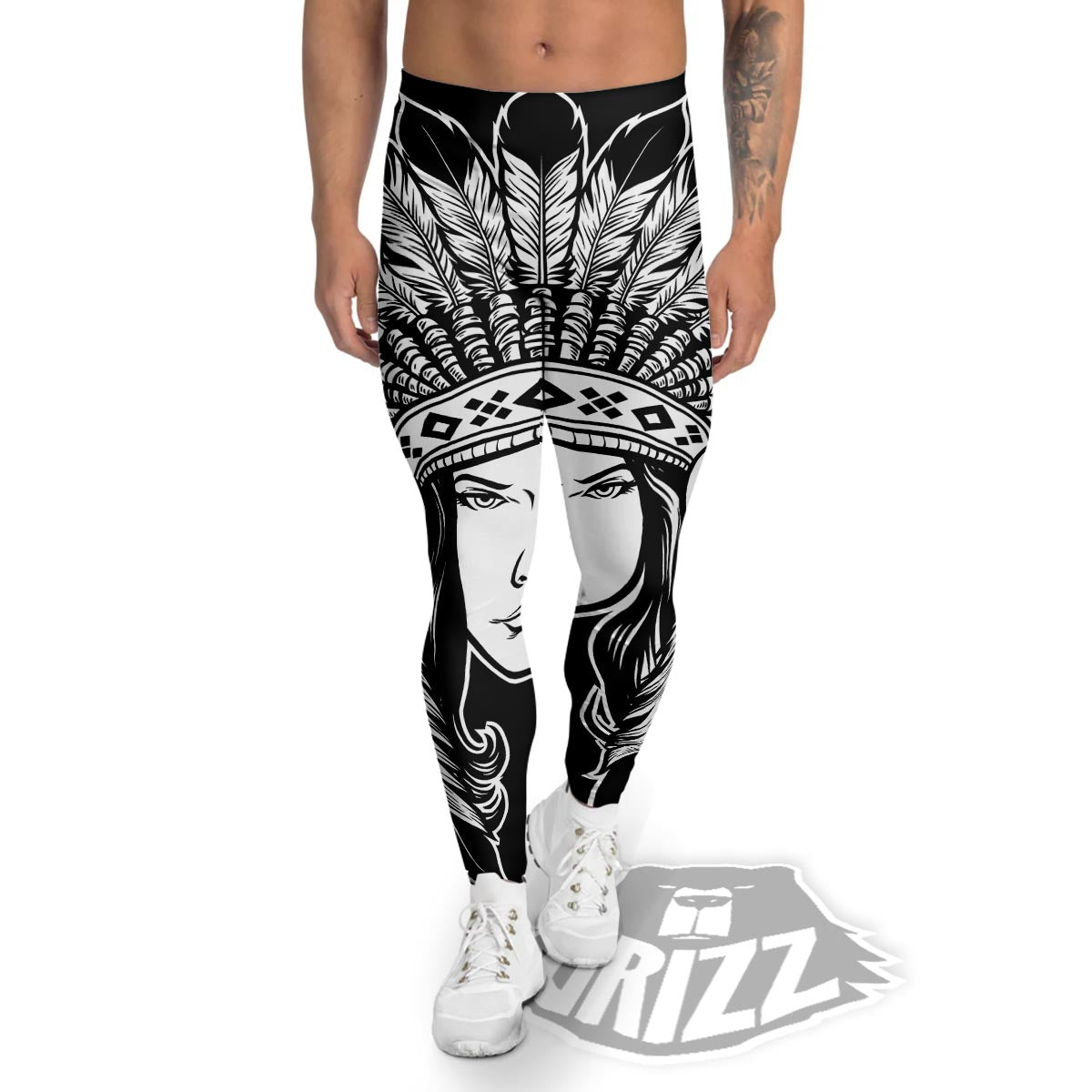 Native Indian Girl Tribal Print Men's Leggings-grizzshop