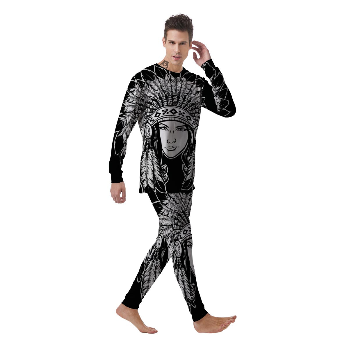 Native Indian Girl Tribal Print Men's Pajamas-grizzshop