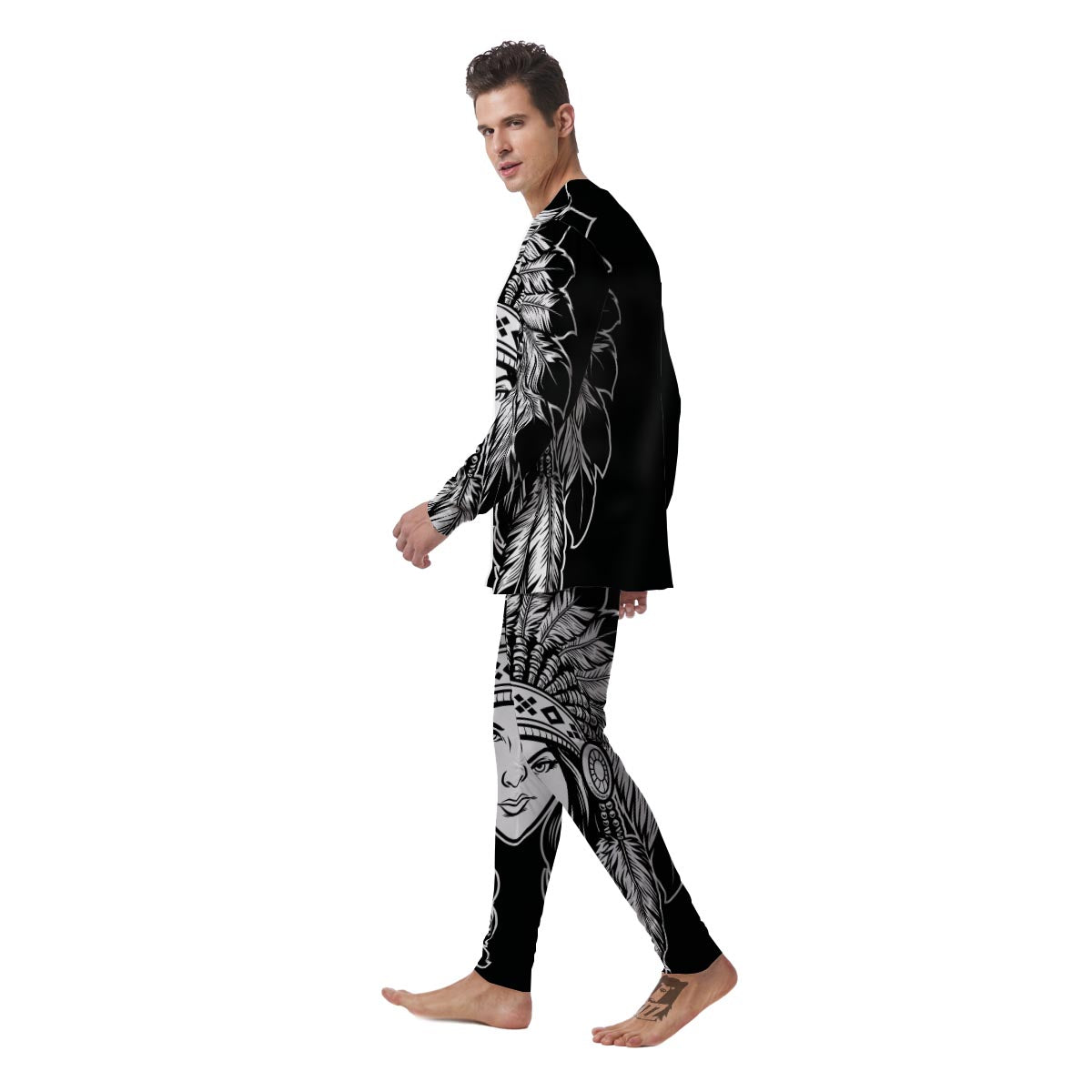 Native Indian Girl Tribal Print Men's Pajamas-grizzshop