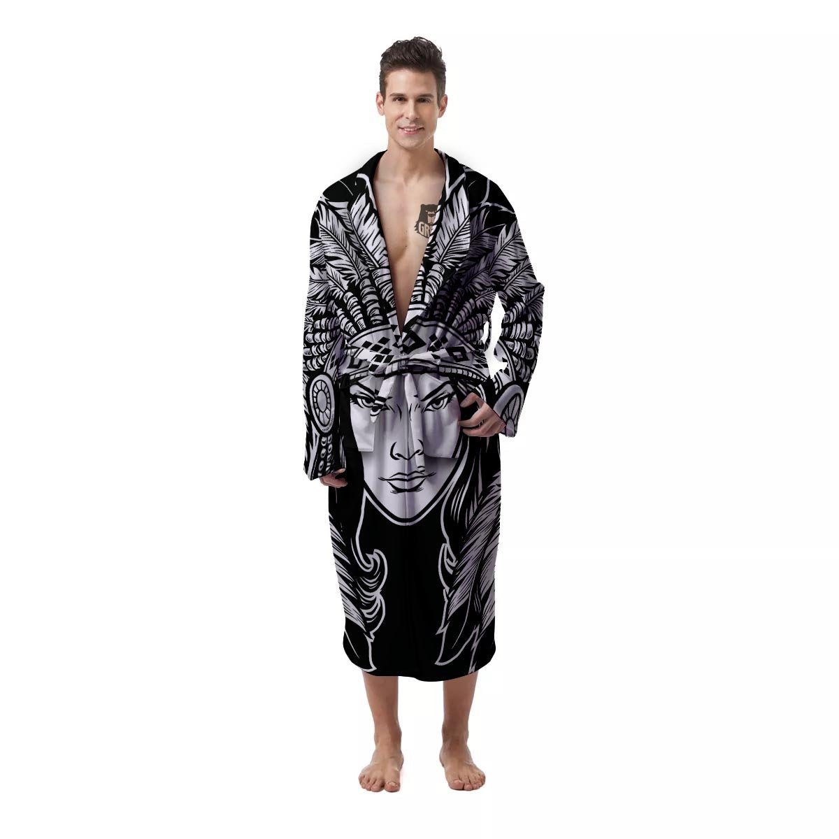 Native Indian Girl Tribal Print Men's Robe-grizzshop