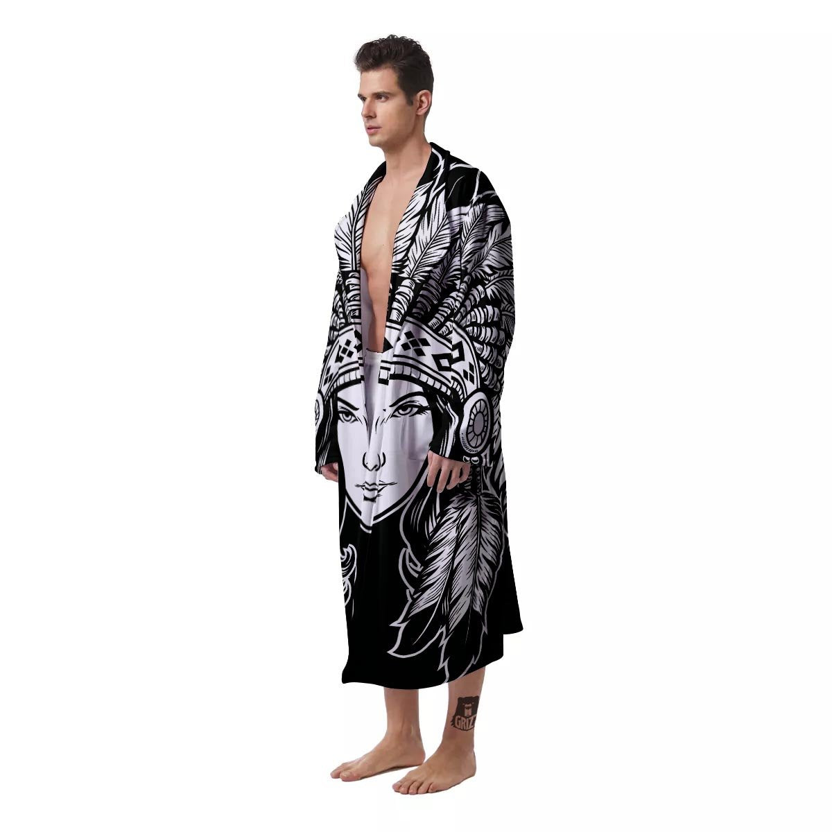 Native Indian Girl Tribal Print Men's Robe-grizzshop