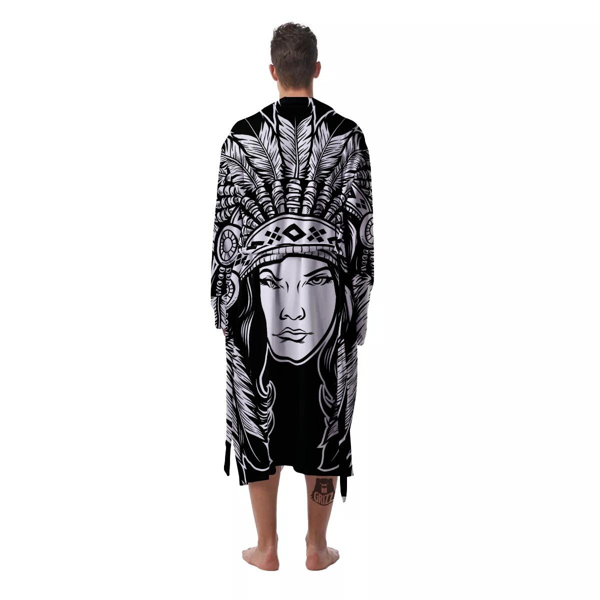 Native Indian Girl Tribal Print Men's Robe-grizzshop