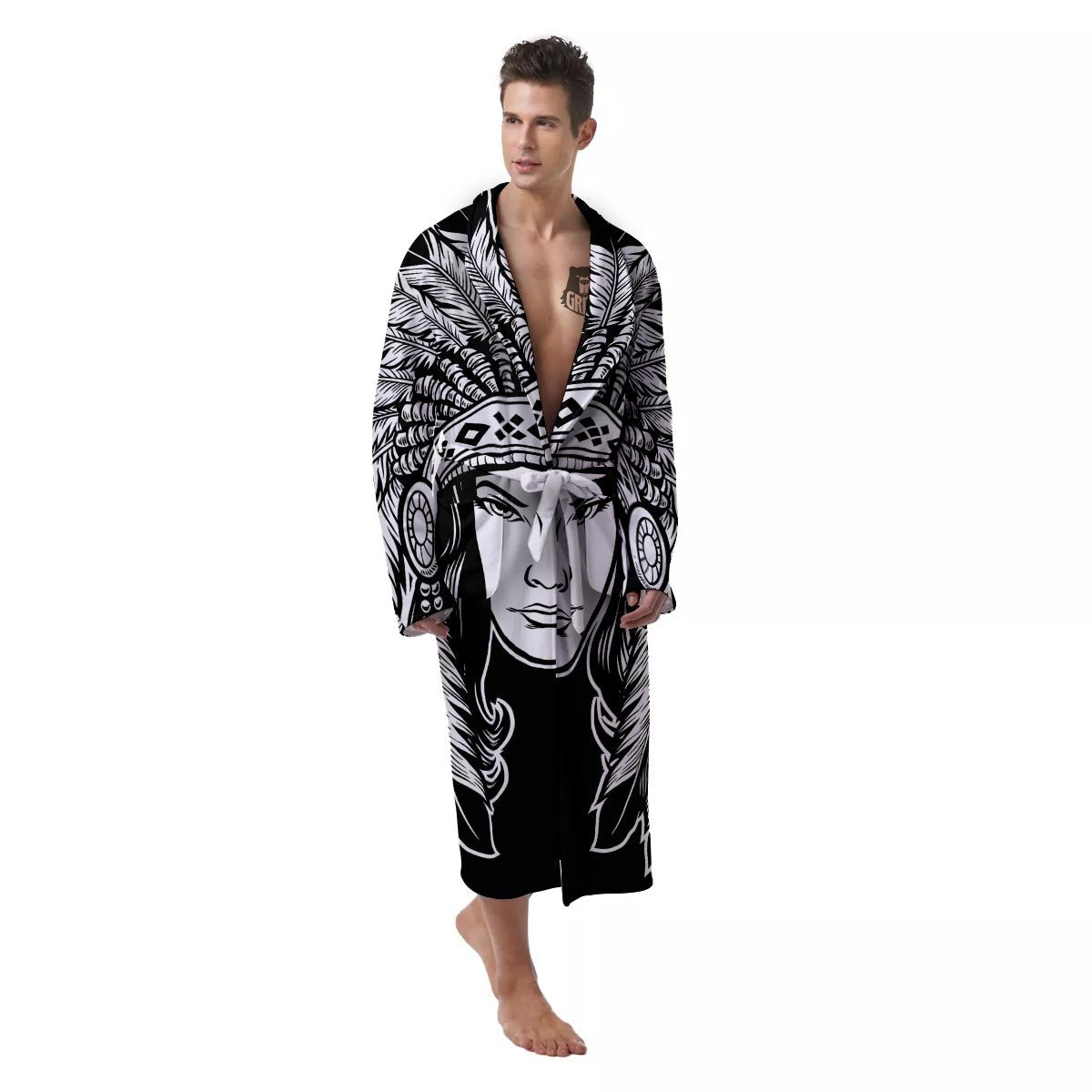 Native Indian Girl Tribal Print Men's Robe-grizzshop