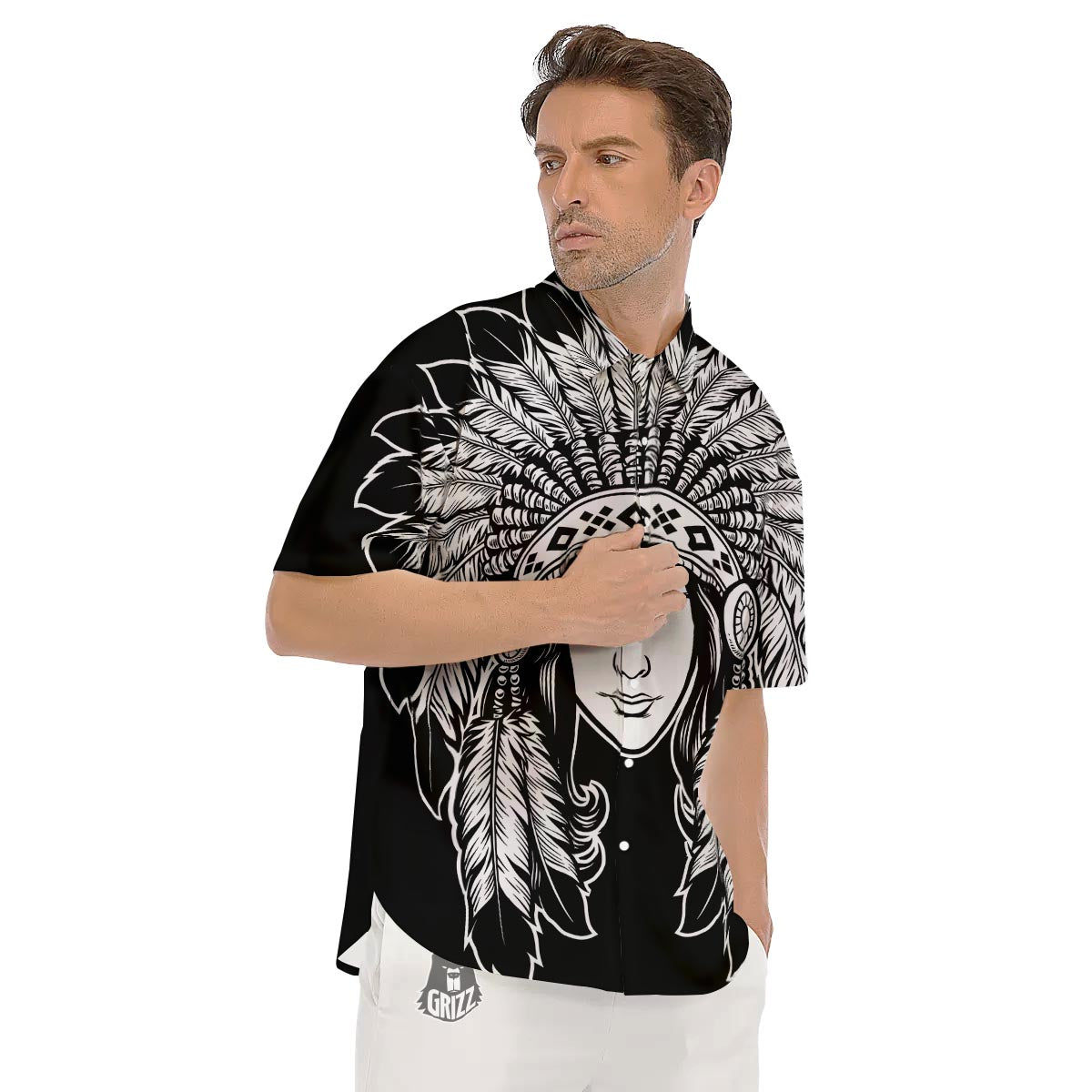 Native Indian Girl Tribal Print Men's Short Sleeve Shirts-grizzshop