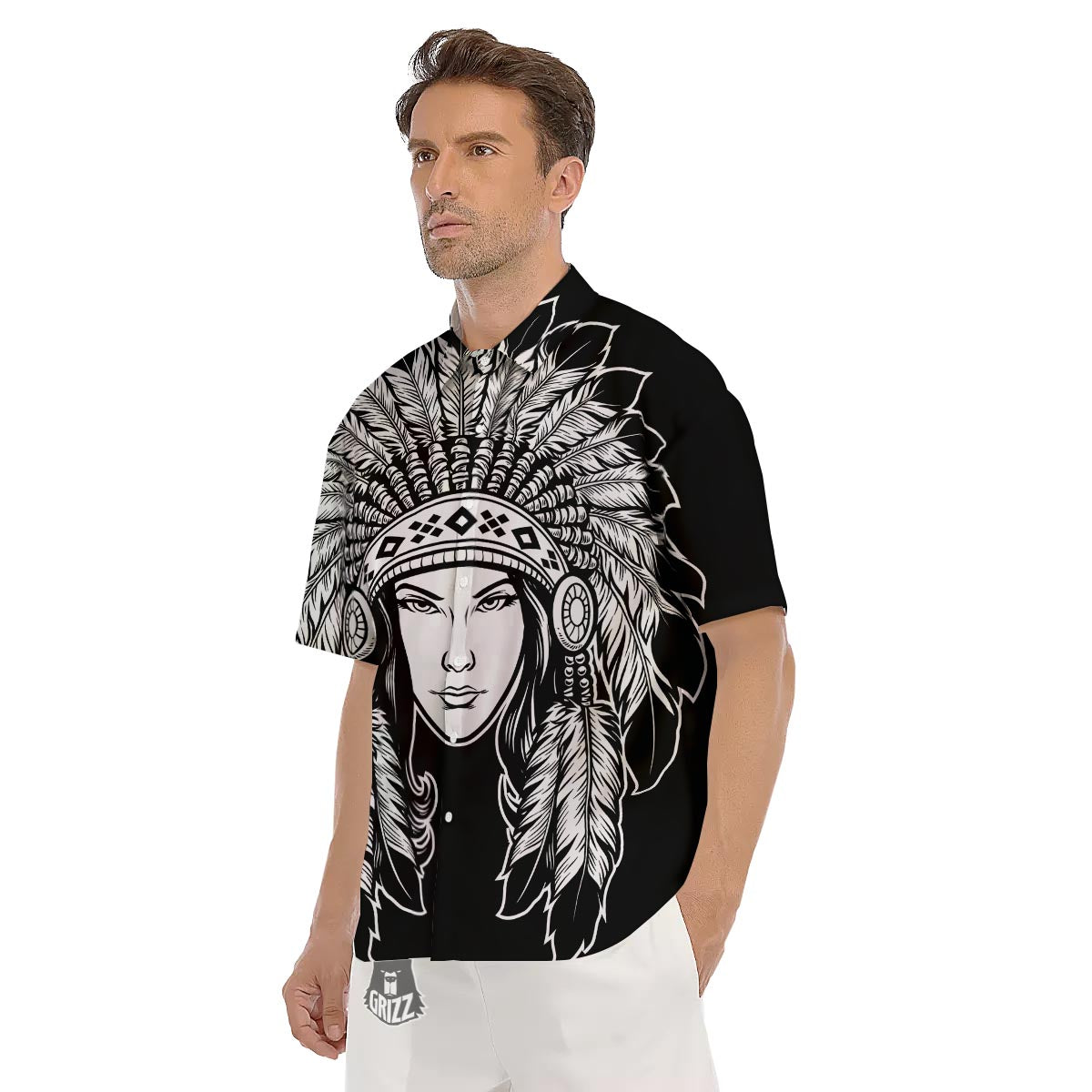 Native Indian Girl Tribal Print Men's Short Sleeve Shirts-grizzshop