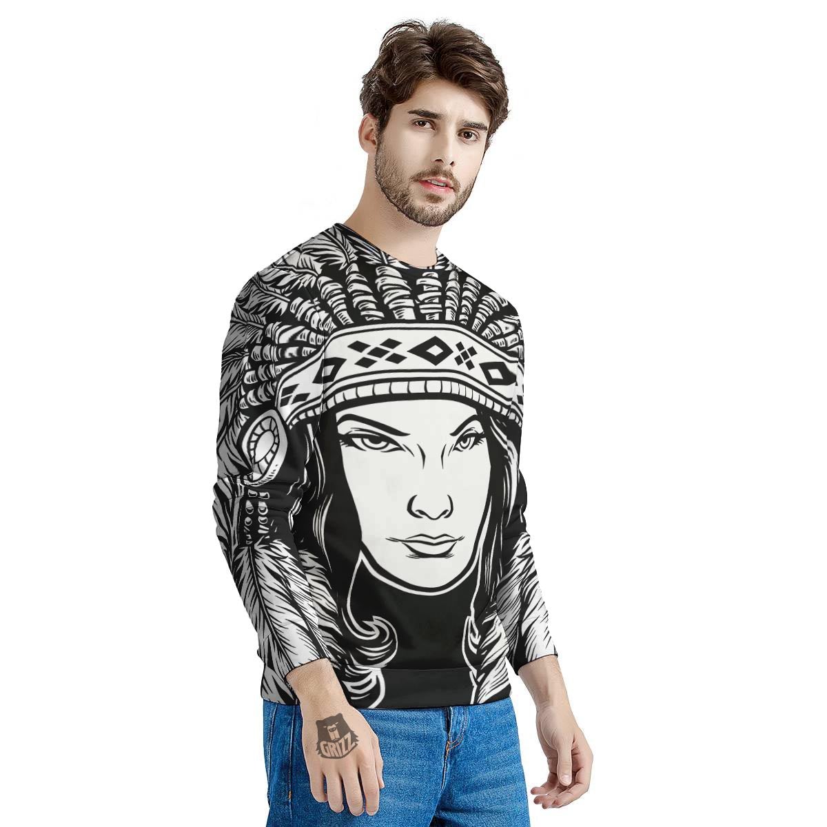 Native Indian Girl Tribal Print Men's Sweatshirt-grizzshop