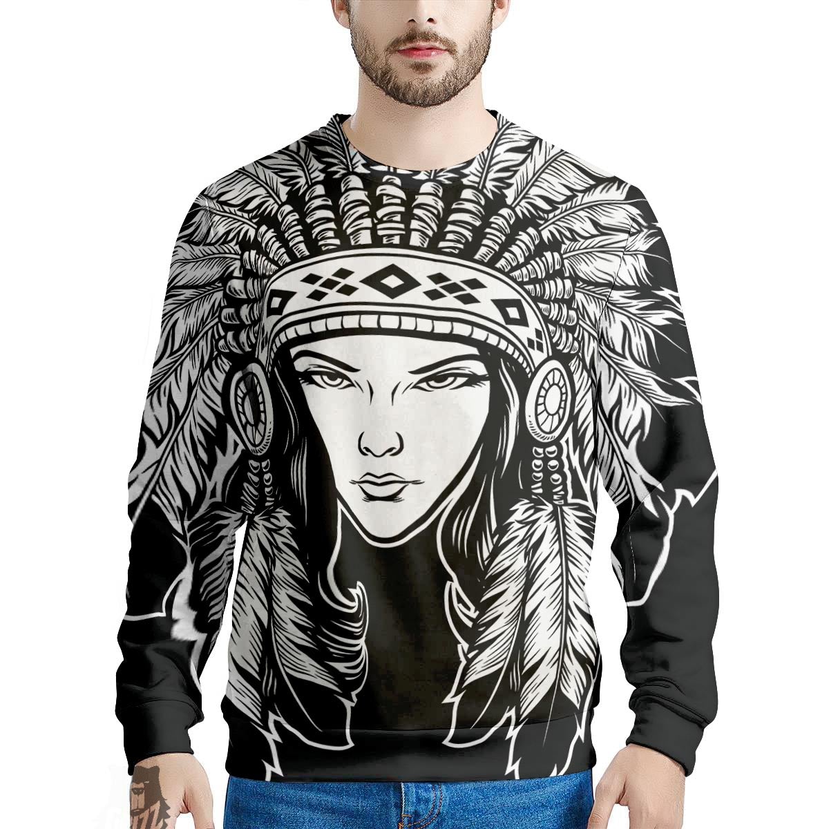 Native Indian Girl Tribal Print Men's Sweatshirt-grizzshop