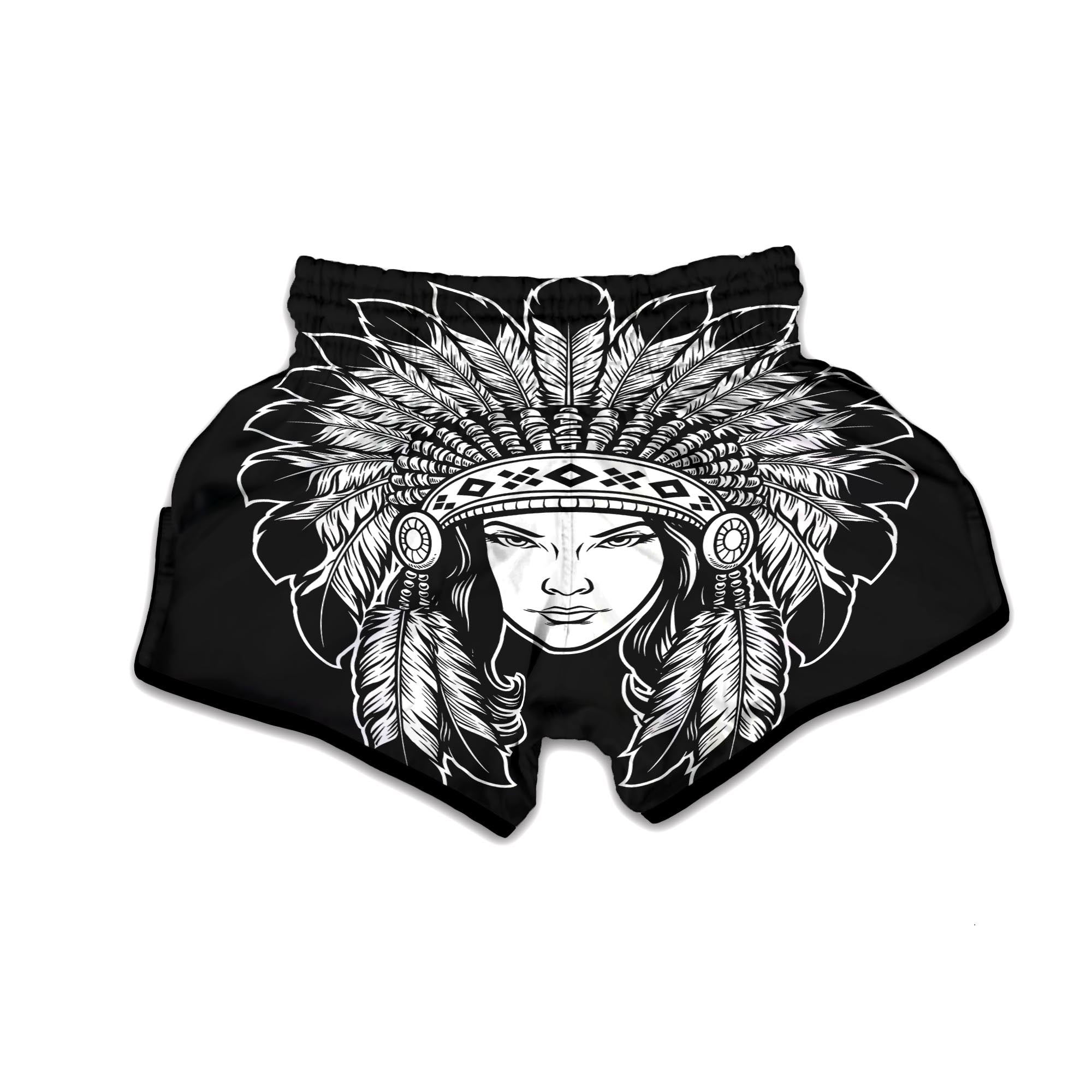 Native Indian Girl Tribal Print Muay Thai Boxing Shorts-grizzshop