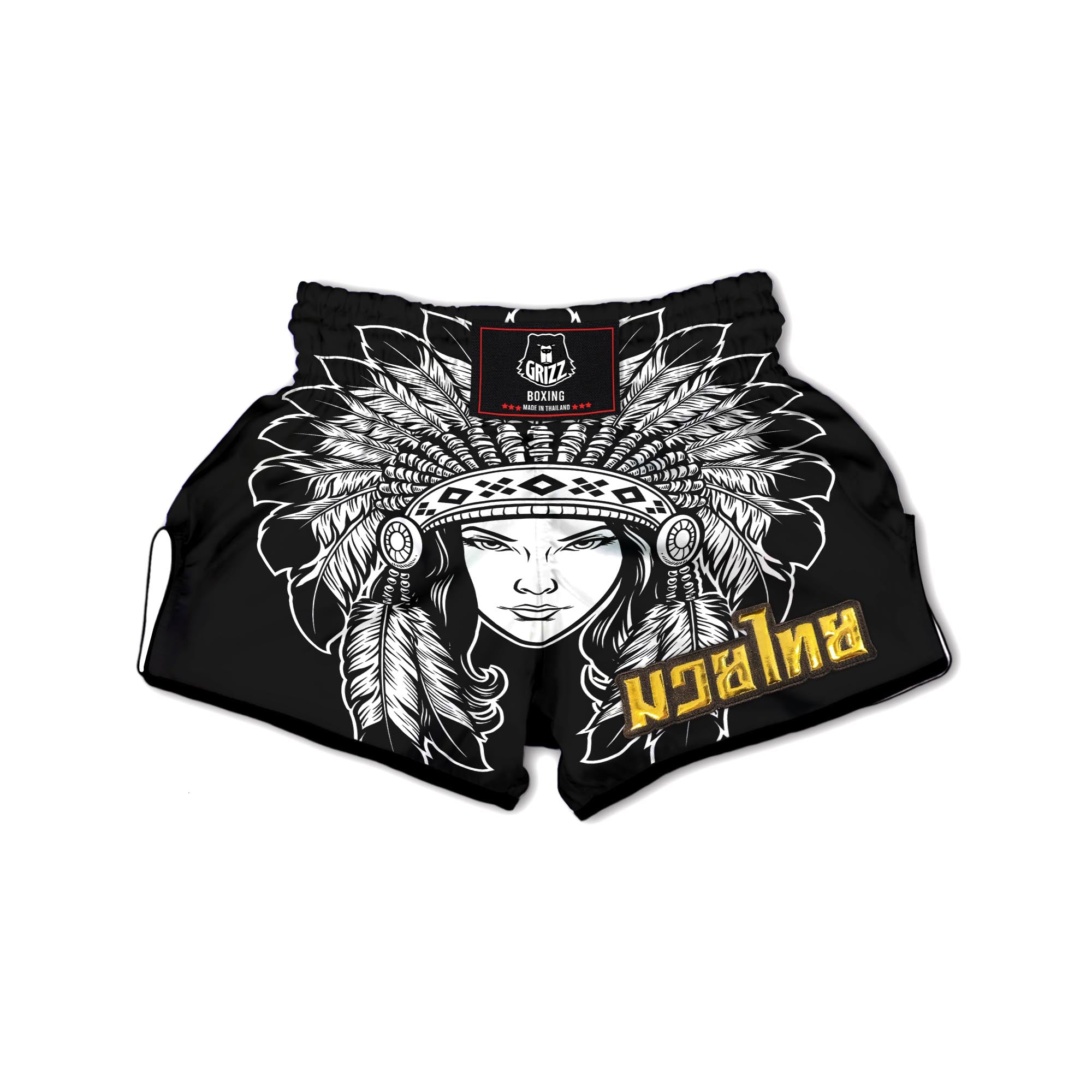 Native Indian Girl Tribal Print Muay Thai Boxing Shorts-grizzshop