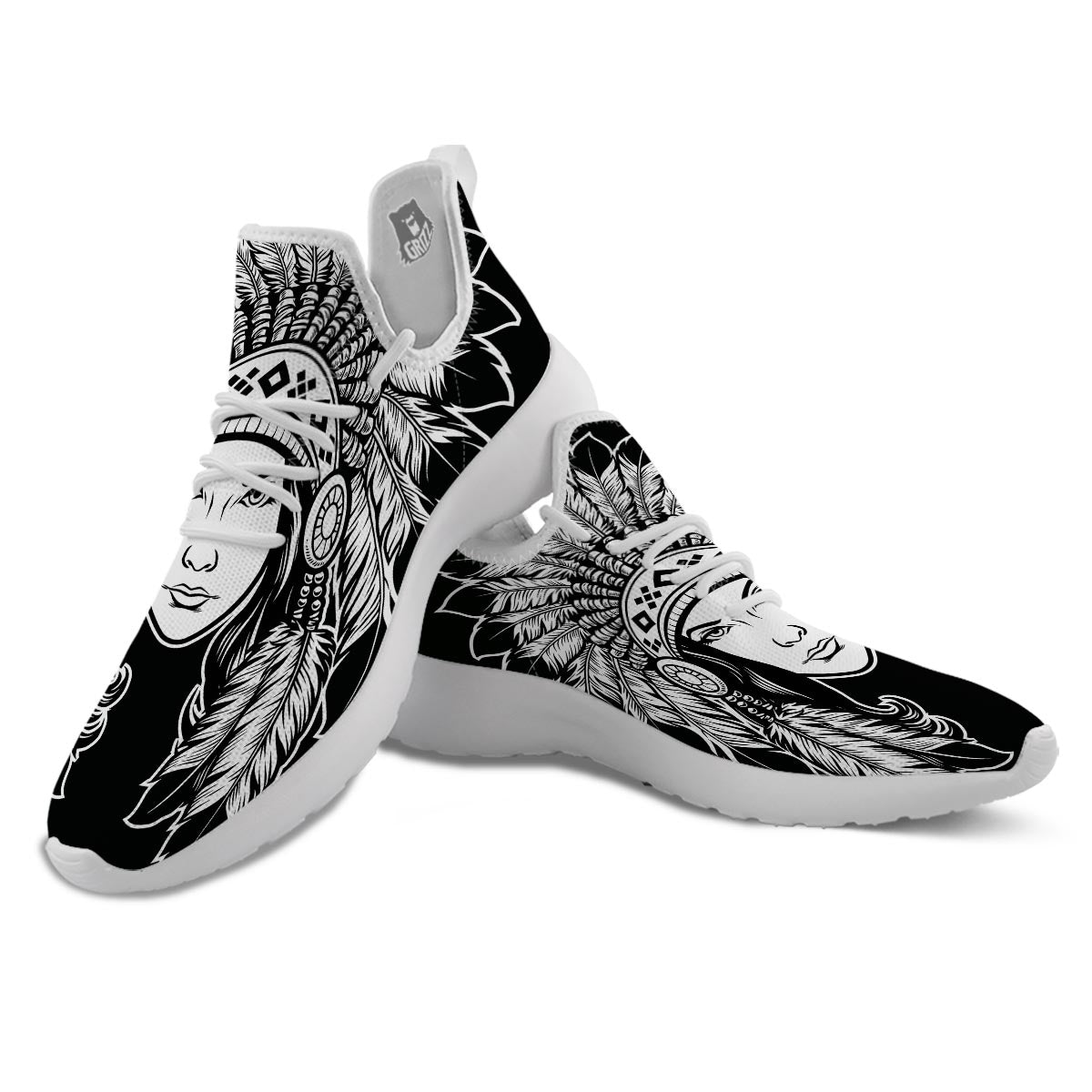 Native Indian Girl Tribal Print White Athletic Shoes-grizzshop