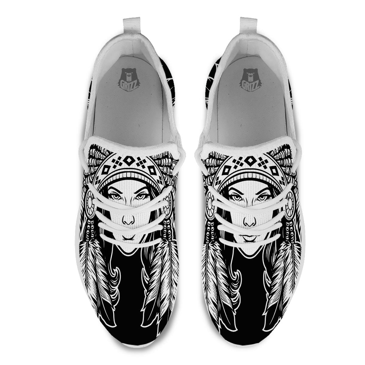 Native Indian Girl Tribal Print White Athletic Shoes-grizzshop