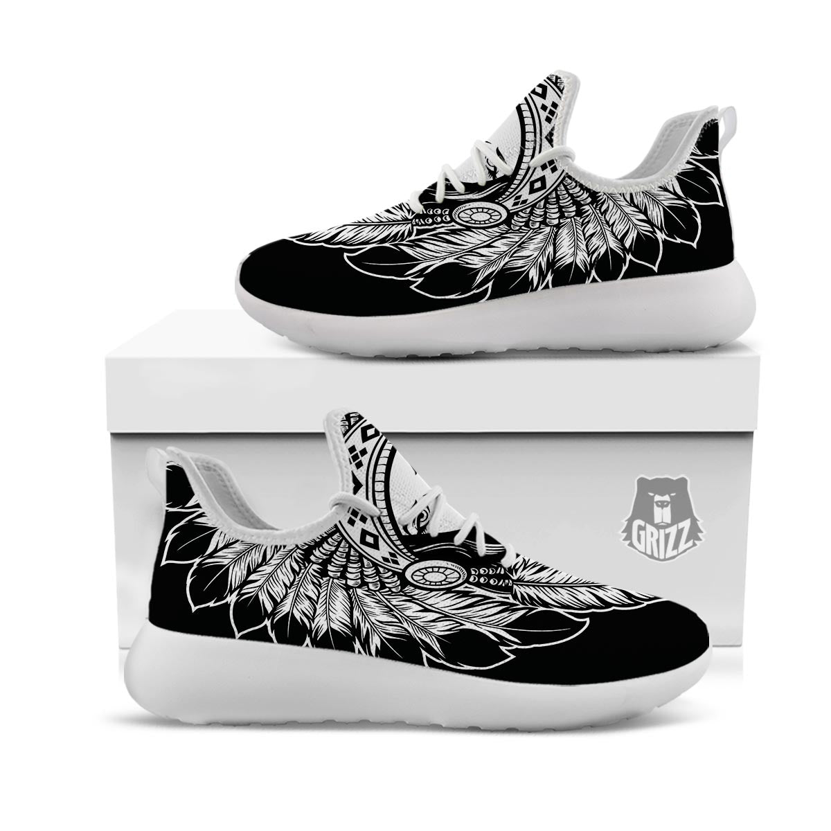 Native Indian Girl Tribal Print White Athletic Shoes-grizzshop