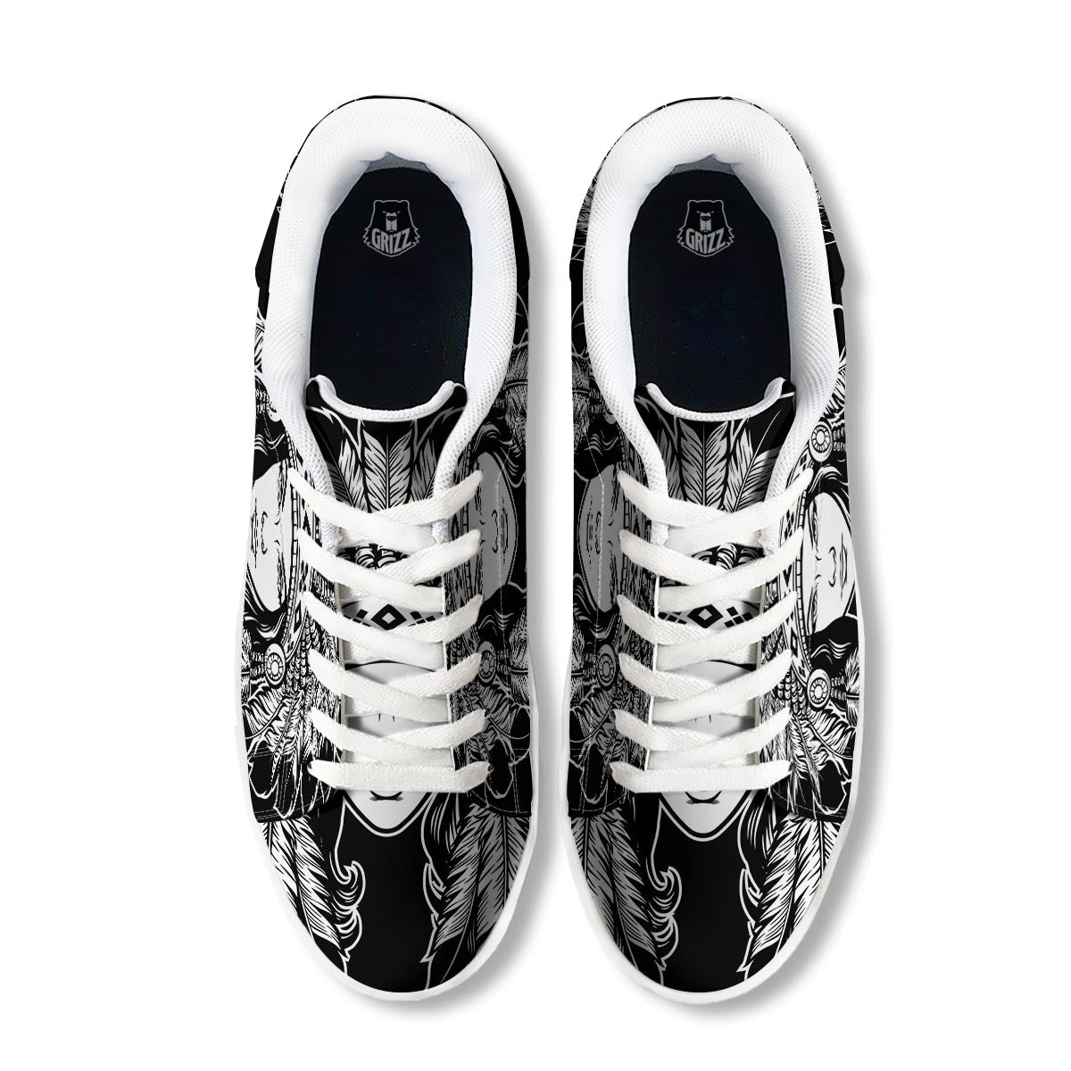 Native Indian Girl Tribal Print White Low Top Sneakers-grizzshop