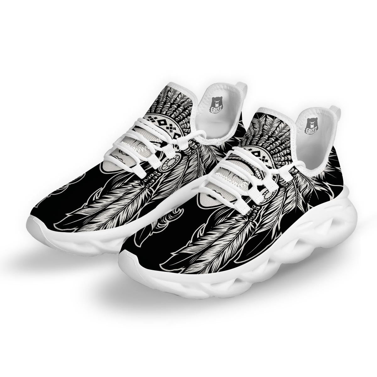 Native Indian Girl Tribal Print White Running Shoes-grizzshop