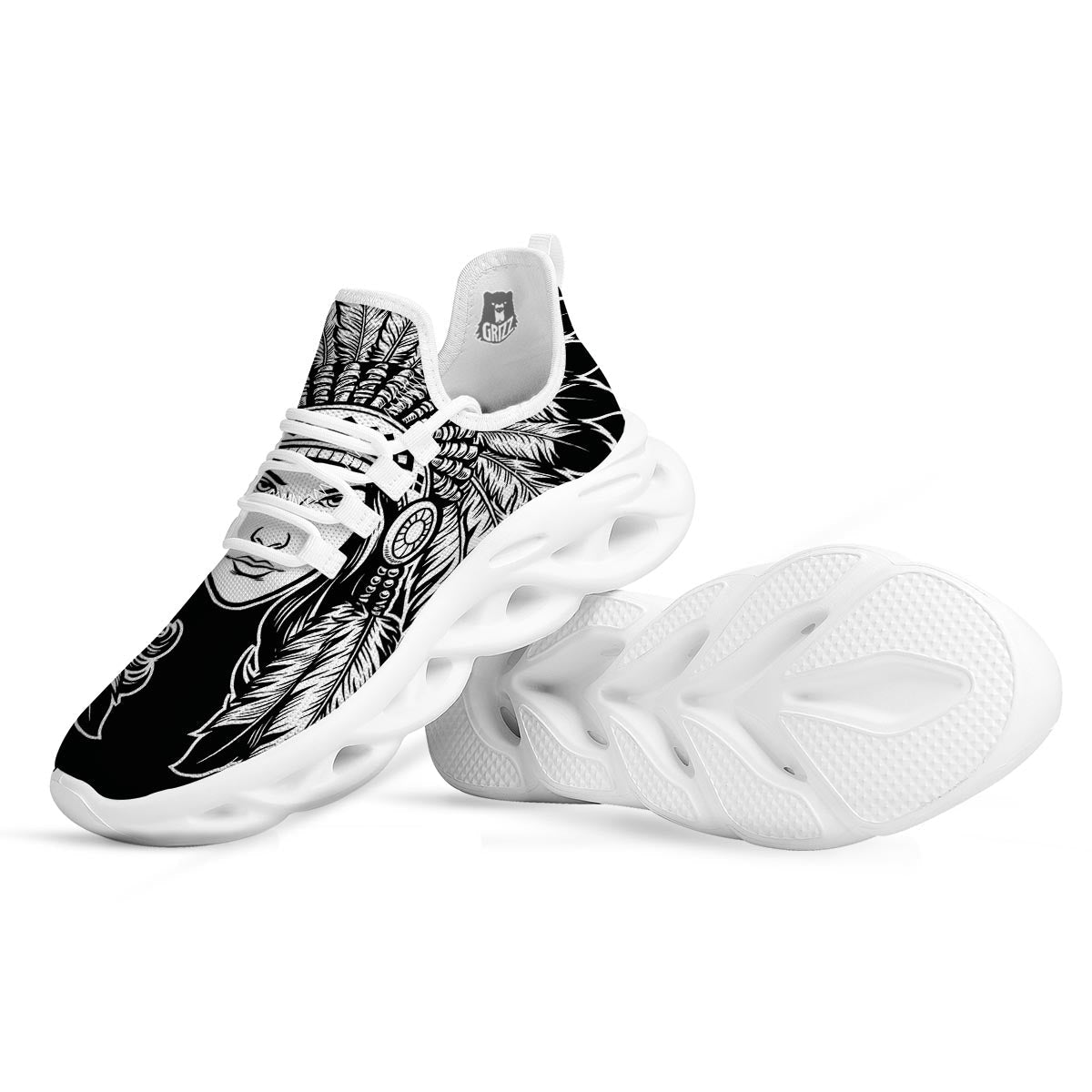 Native Indian Girl Tribal Print White Running Shoes-grizzshop