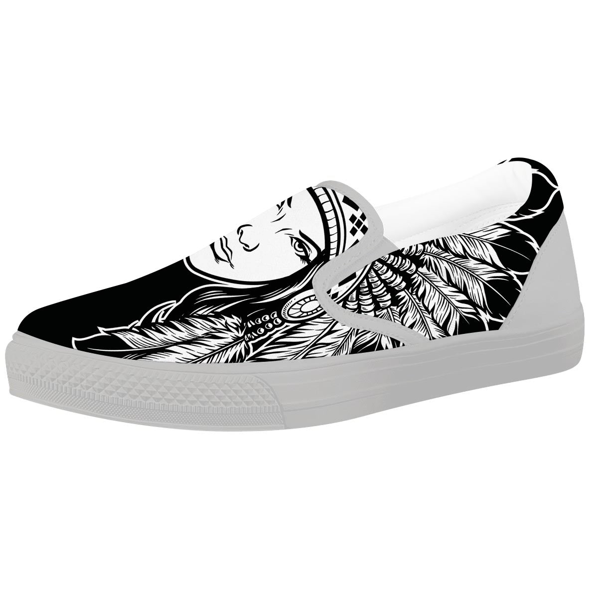 Native Indian Girl Tribal Print White Slip On Shoes-grizzshop